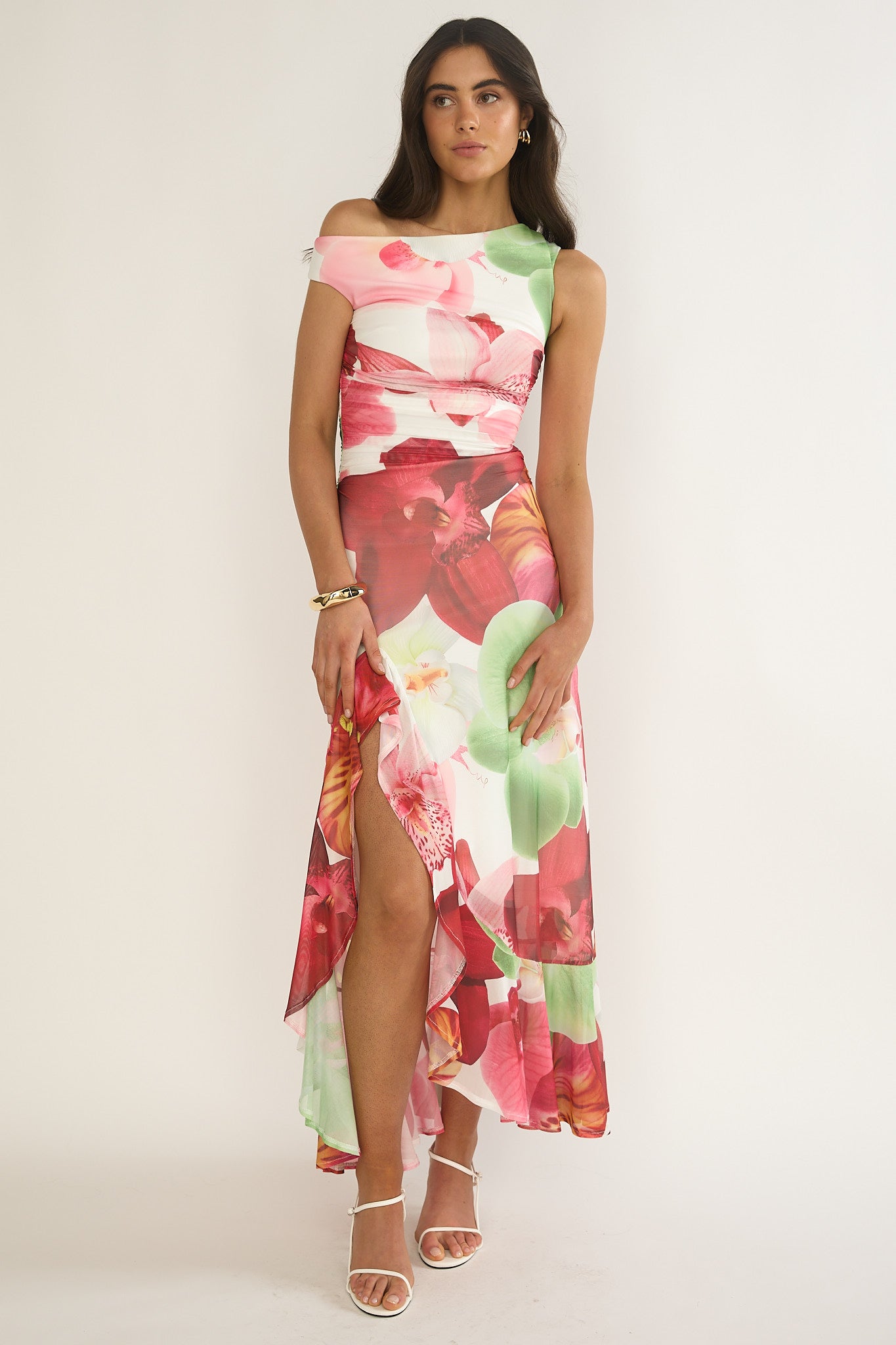 Moonlit Magic Asymmetric Neckline Maxi Dress Floral by Selfie Leslie Australia