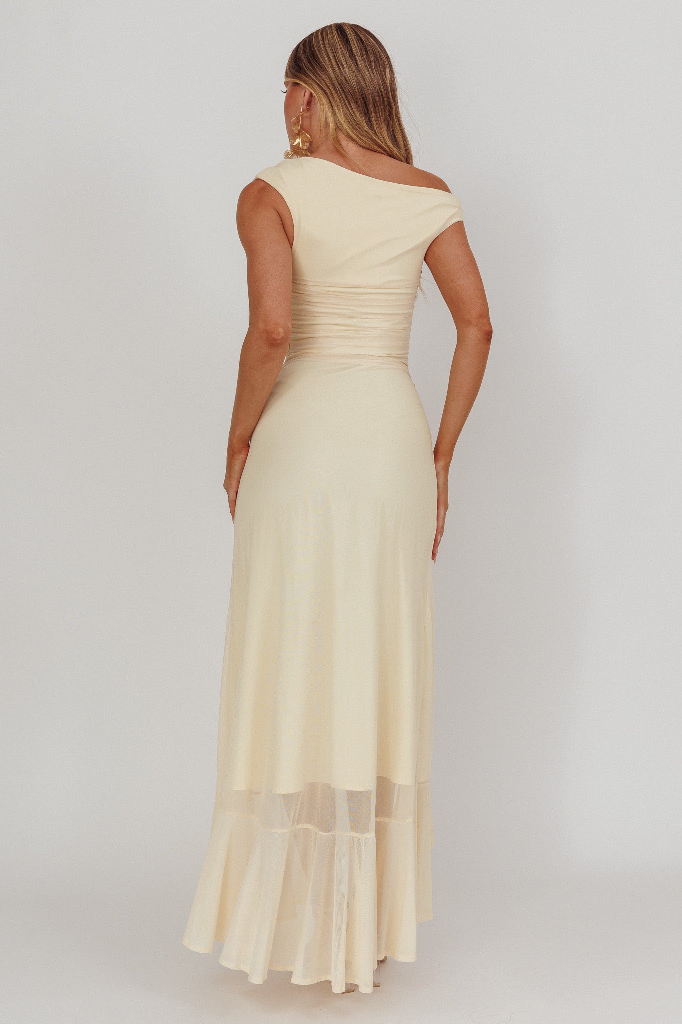 Moonlit Magic Asymmetric Neckline Maxi Dress Light Yellow by Selfie Leslie Australia