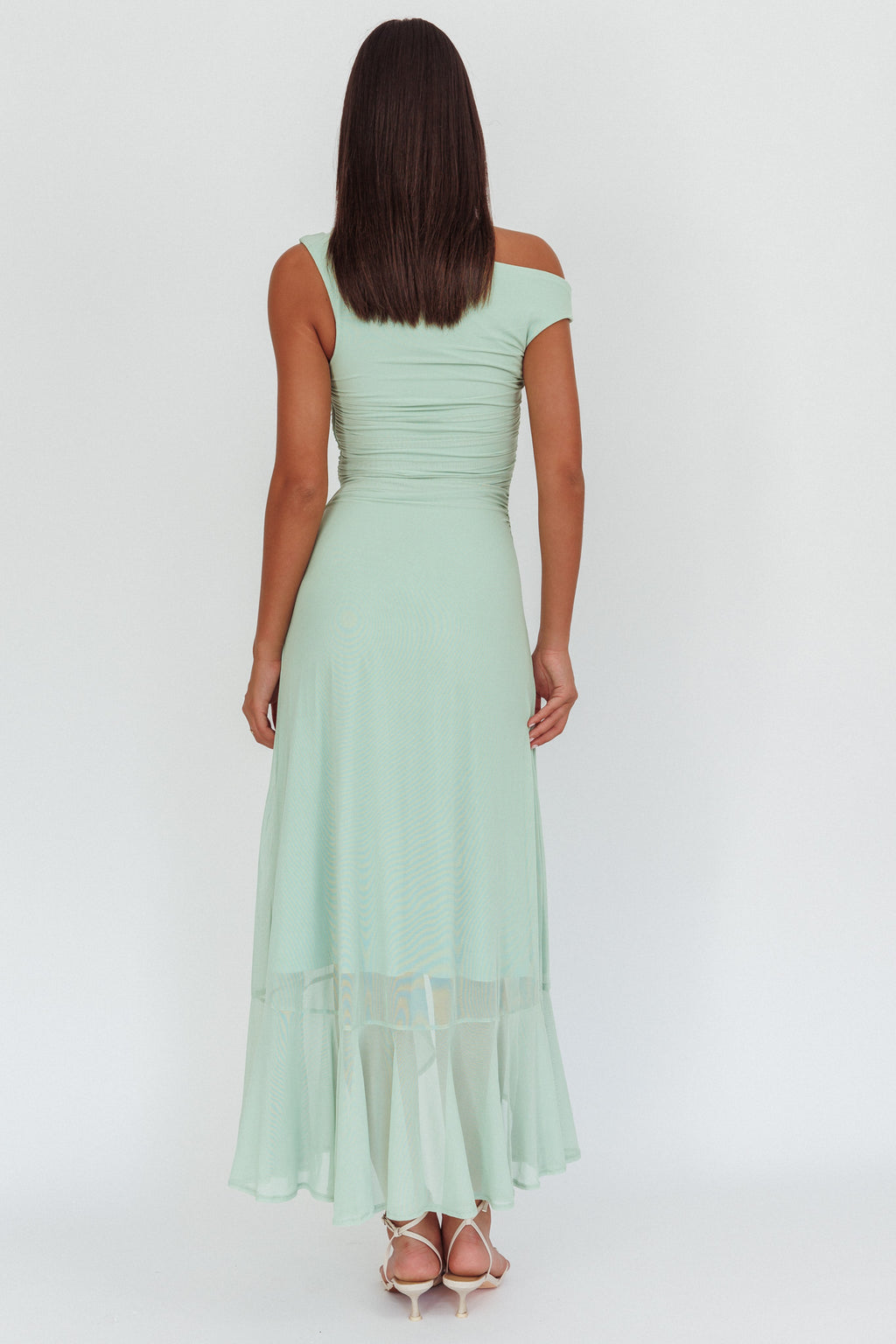 Moonlit Magic Asymmetric Neckline Maxi Dress Sage by Selfie Leslie Australia