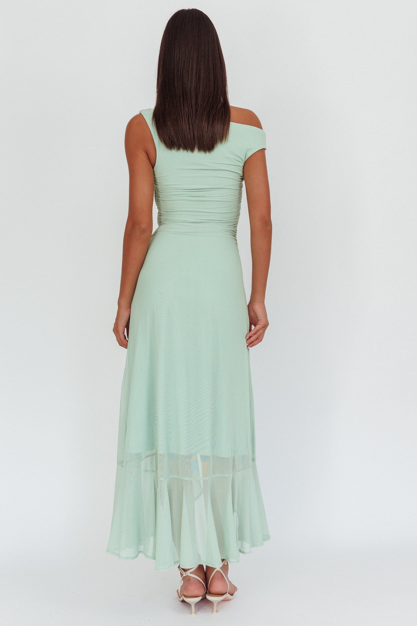 Moonlit Magic Asymmetric Neckline Maxi Dress Sage by Selfie Leslie Australia