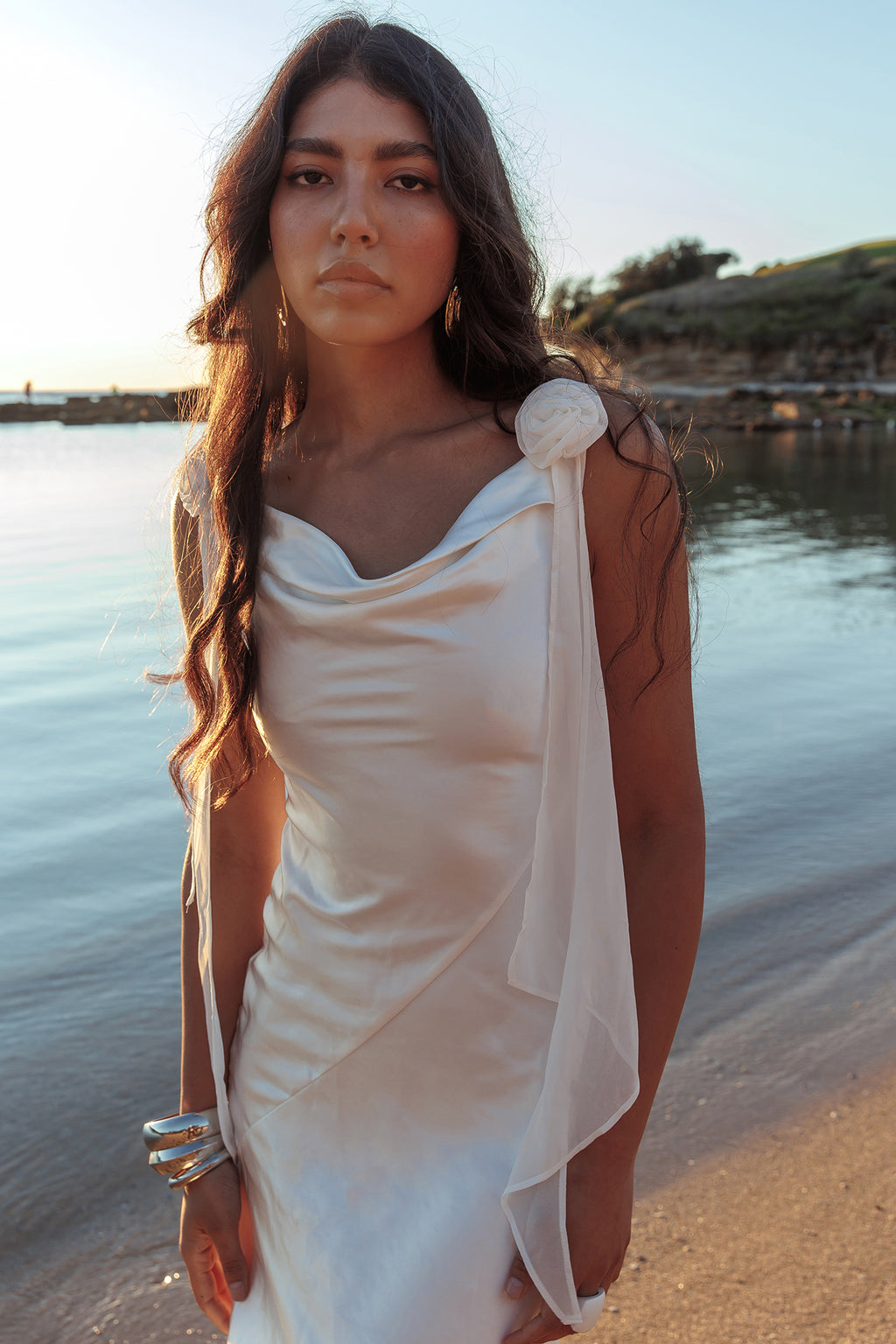 Afterglow Backless Cowl Neck Maxi Dress Off White by Selfie Leslie Australia