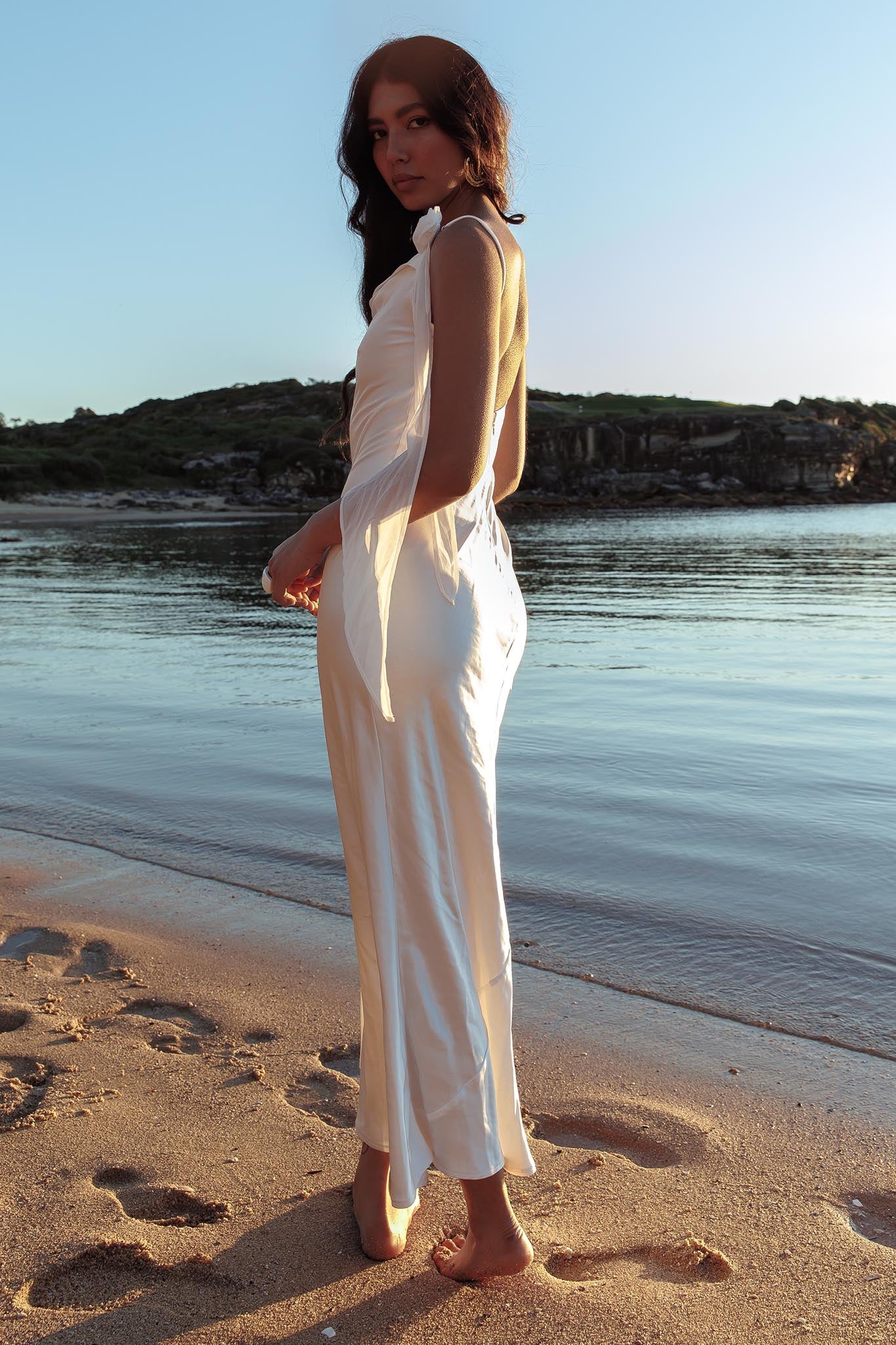 Afterglow Backless Cowl Neck Maxi Dress Off White by Selfie Leslie Australia
