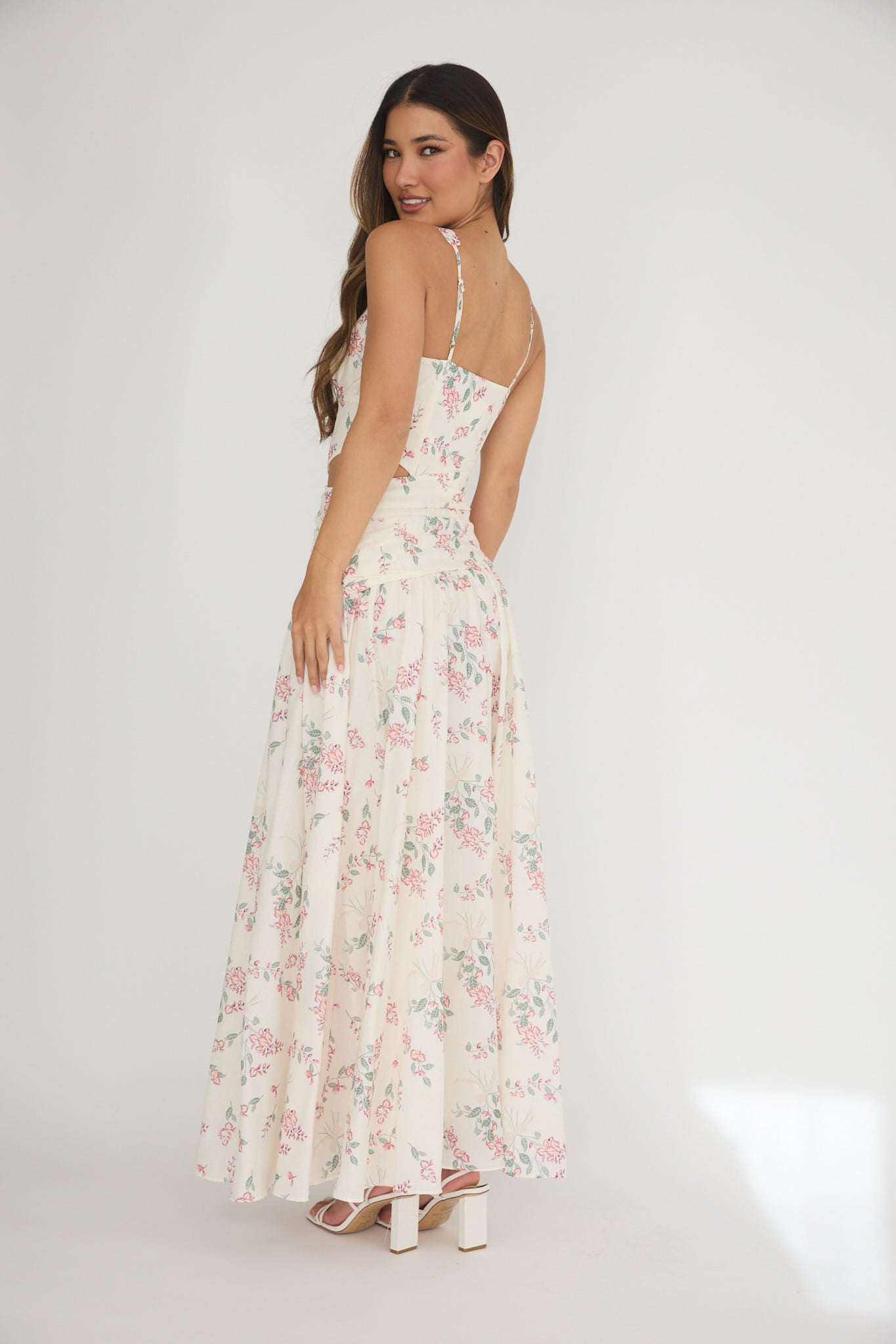 First Dates Waist Cut-Out Maxi Dress Floral Cream/Pink by Selfie Leslie Australia