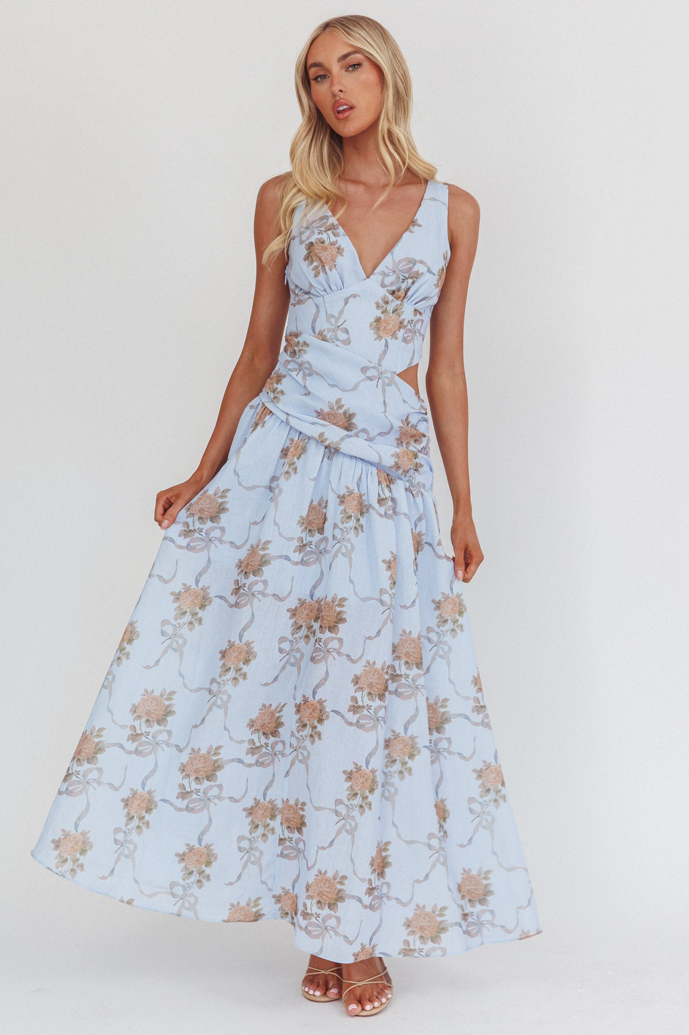 First Dates Waist Cut-Out Maxi Dress Floral Blue by Selfie Leslie Australia
