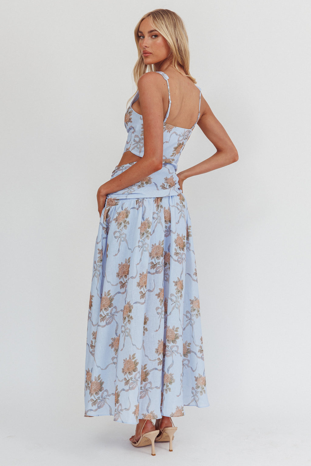 First Dates Waist Cut-Out Maxi Dress Floral Blue by Selfie Leslie Australia