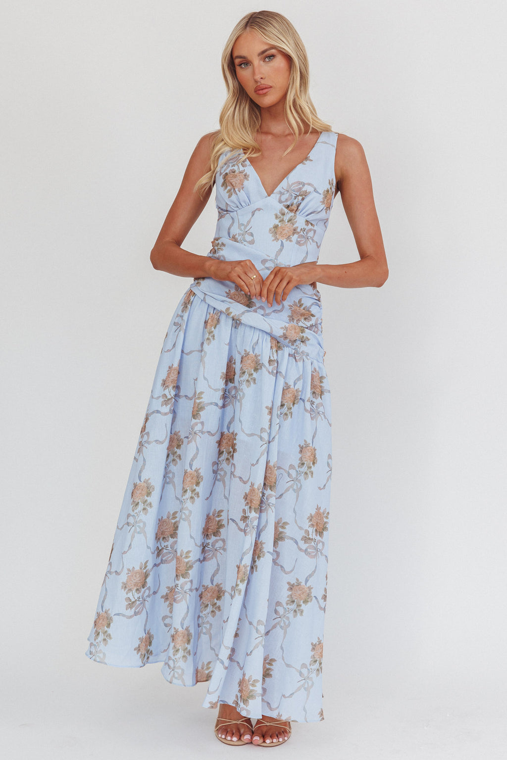 First Dates Waist Cut-Out Maxi Dress Floral Blue by Selfie Leslie Australia