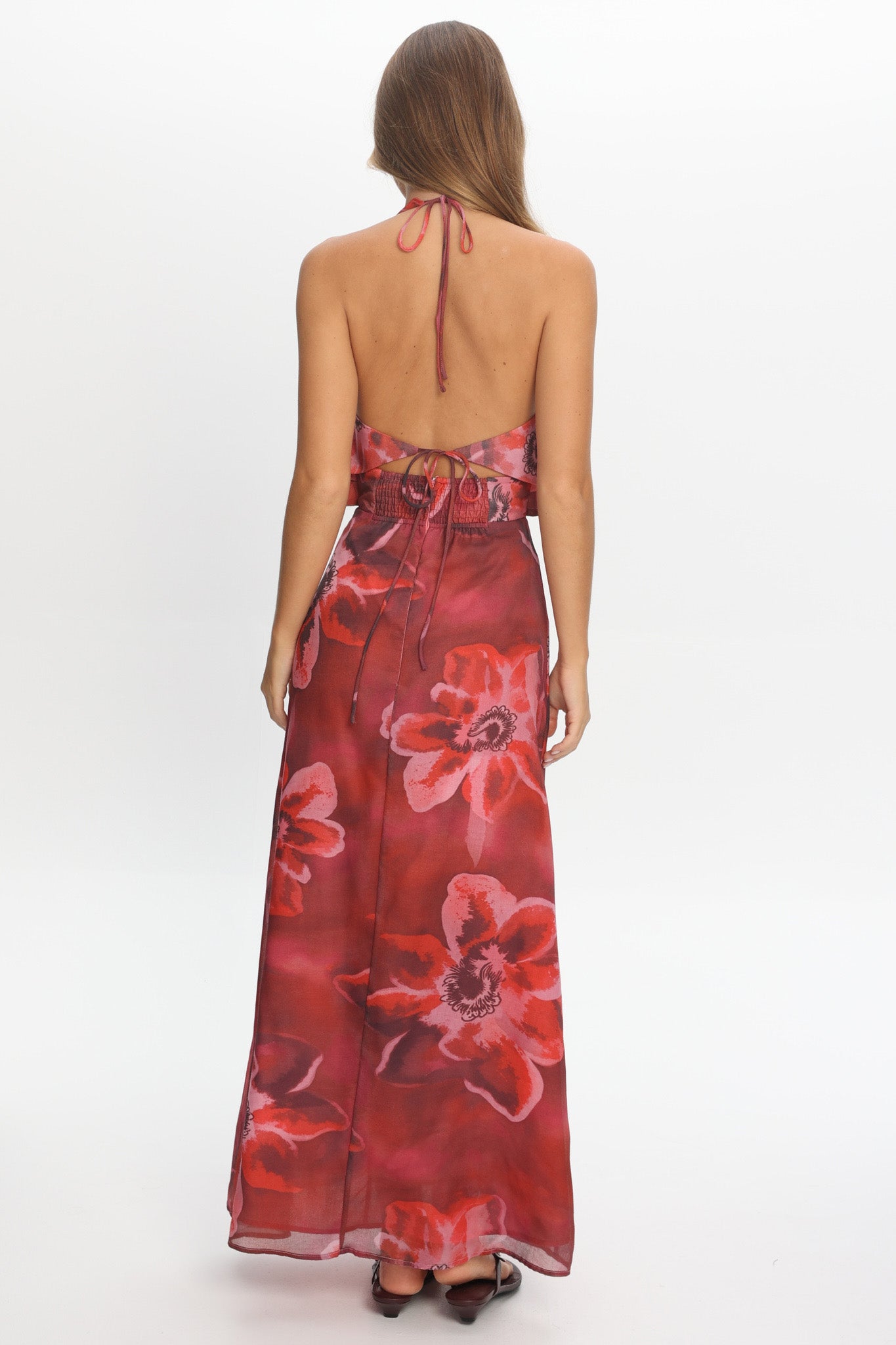 First Dates Frill Trim Maxi Dress Print Red