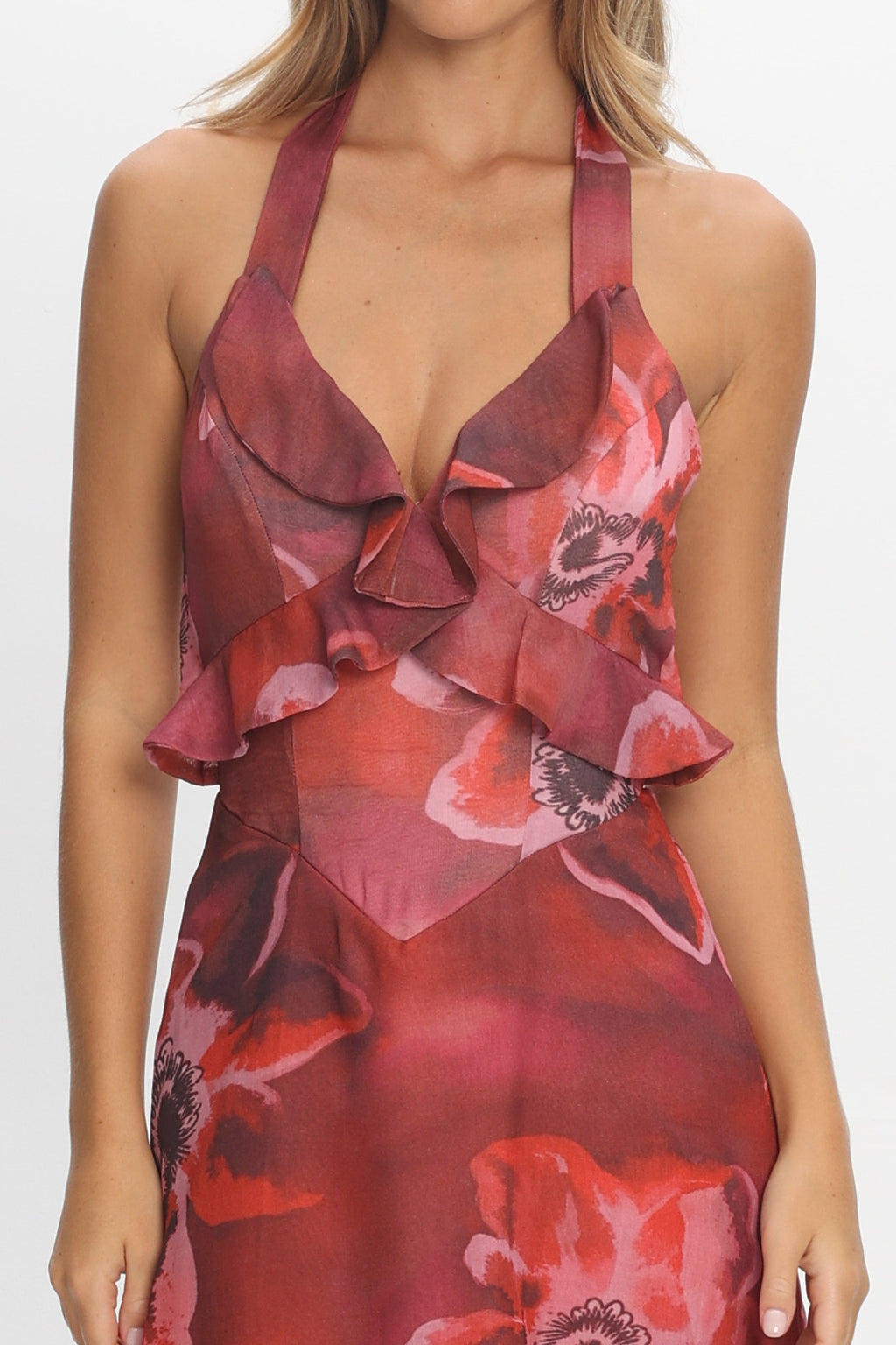 First Dates Frill Trim Maxi Dress Print Red