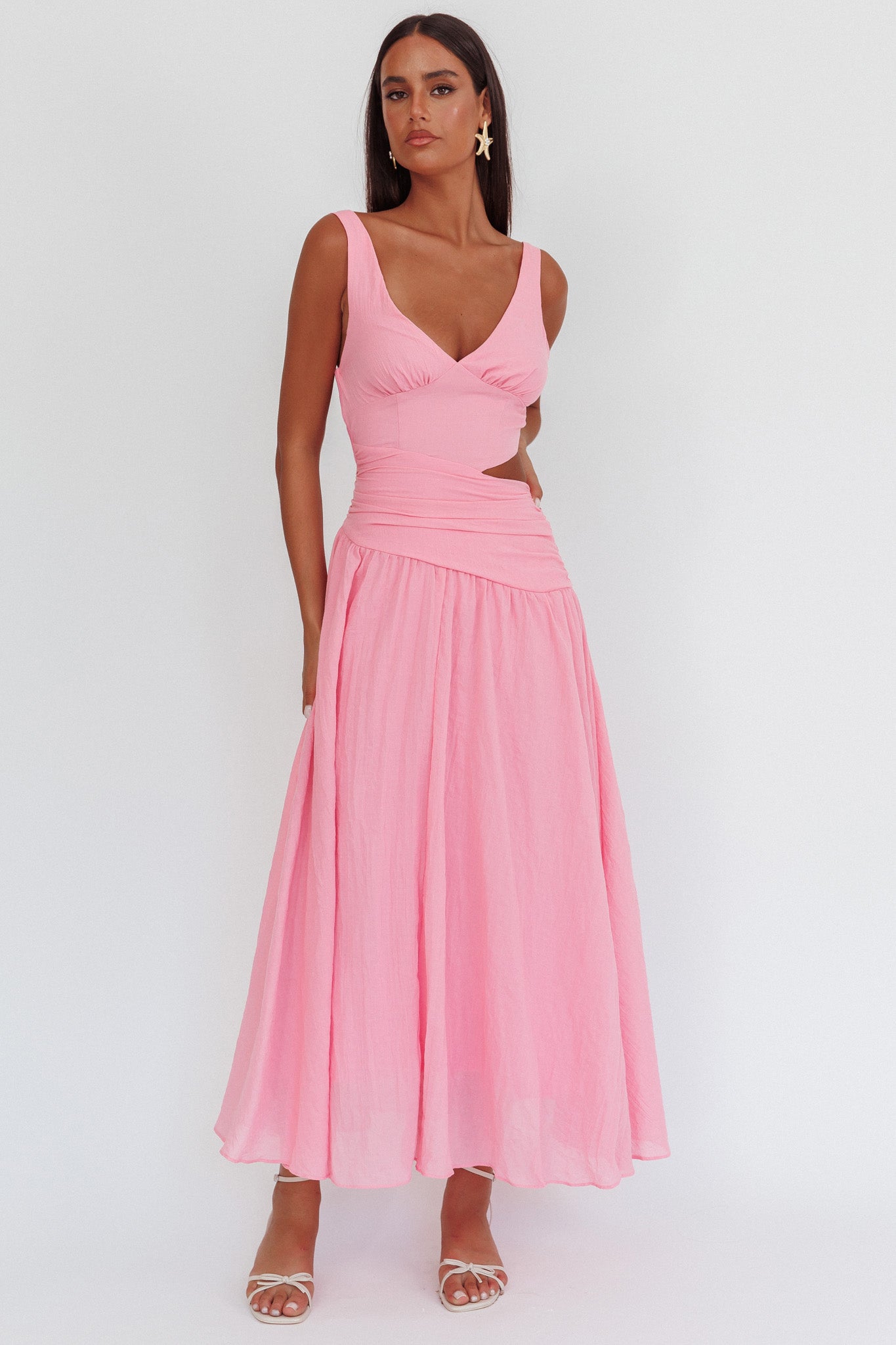 First Dates Waist Cut-Out Maxi Dress Pink by Selfie Leslie Australia