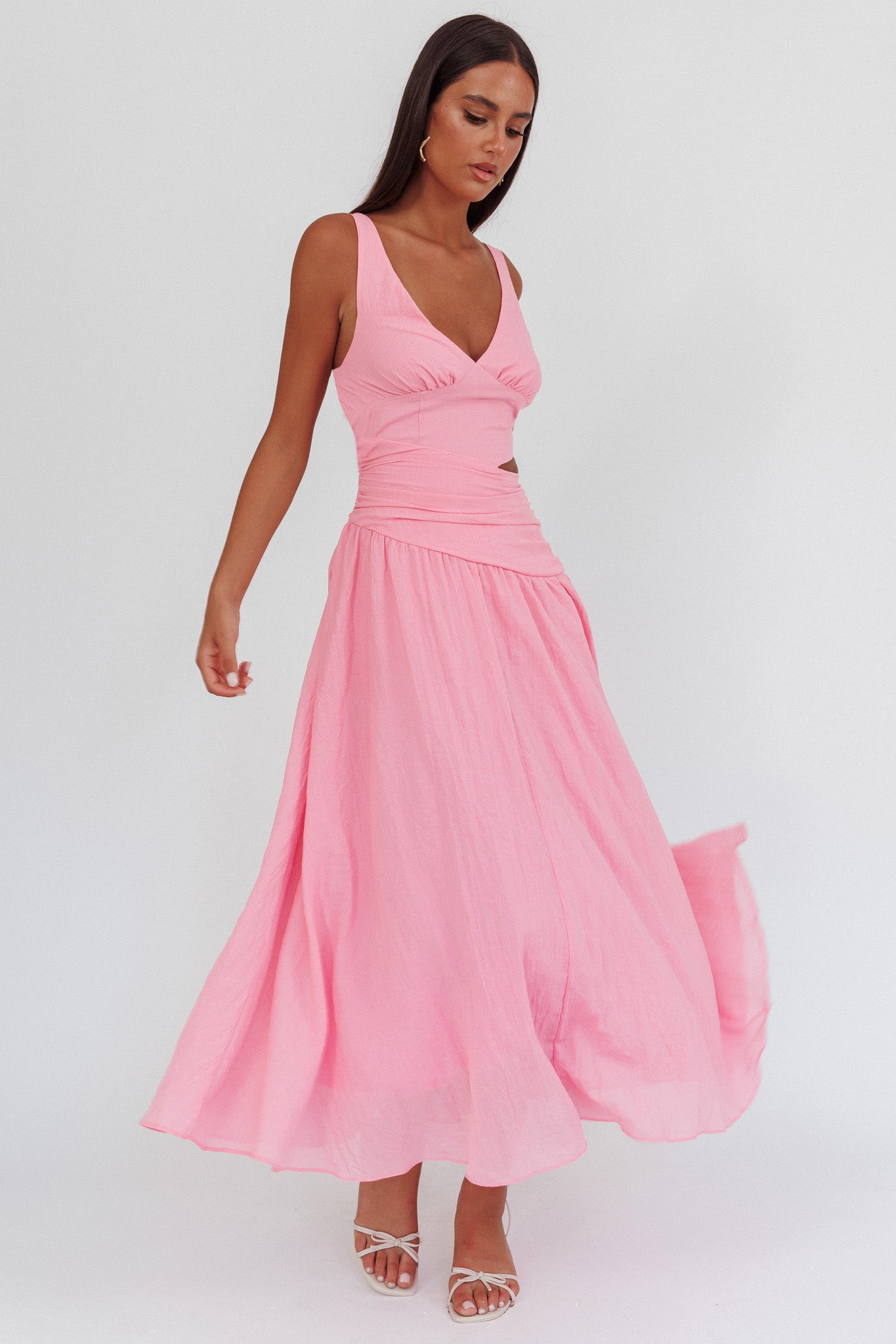 First Dates Waist Cut-Out Maxi Dress Pink by Selfie Leslie Australia