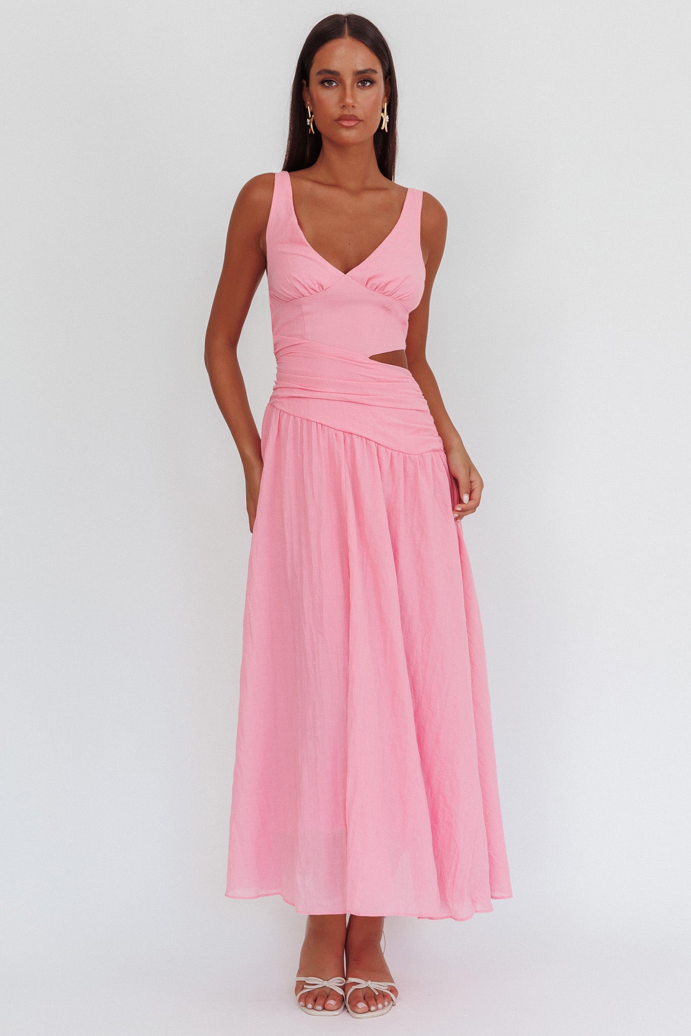 First Dates Waist Cut-Out Maxi Dress Pink by Selfie Leslie Australia