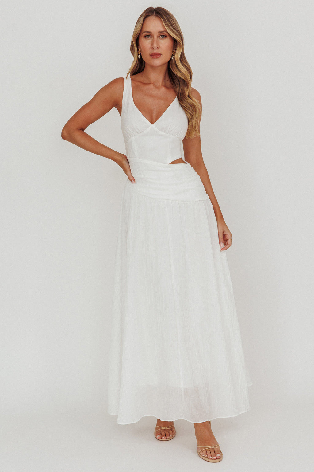 First Dates Waist Cut-Out Maxi Dress White by Selfie Leslie Australia