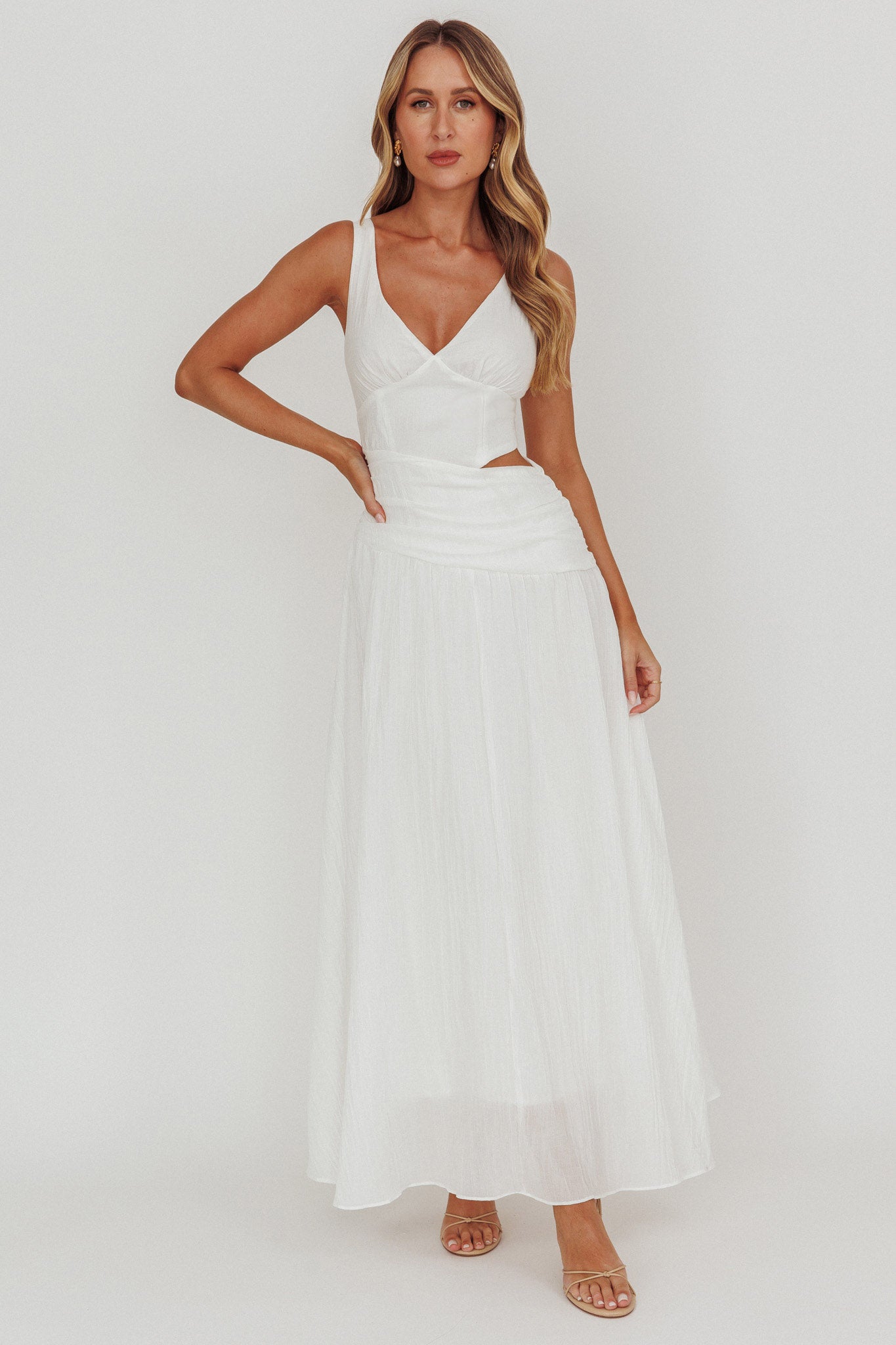 Shop the First Dates Waist Cut-Out Maxi Dress White
