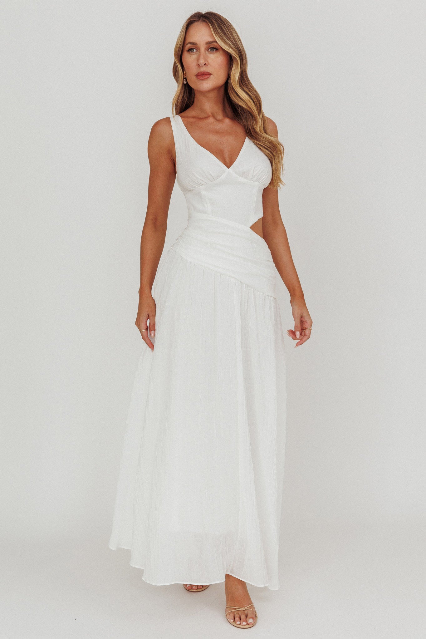 First Dates Waist Cut-Out Maxi Dress White by Selfie Leslie Australia