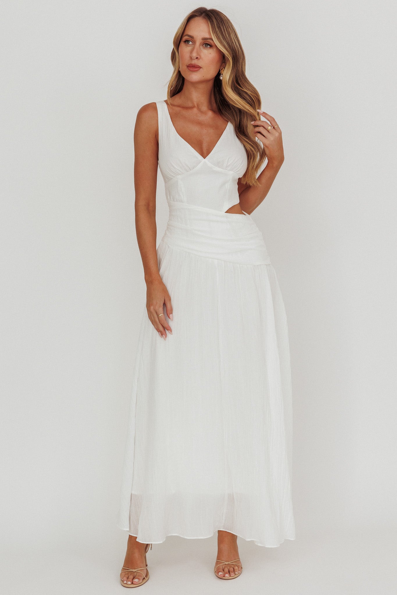First Dates Waist Cut-Out Maxi Dress White by Selfie Leslie Australia