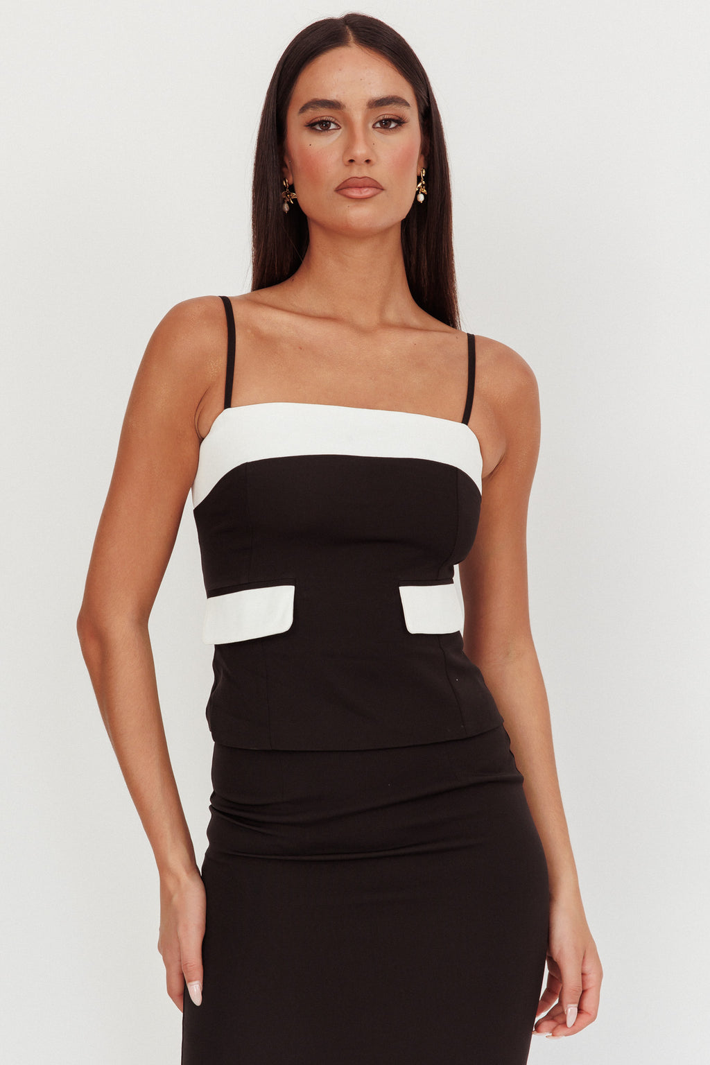 Switched On Faux Pocket Cami Top Black by Selfie Leslie Australia