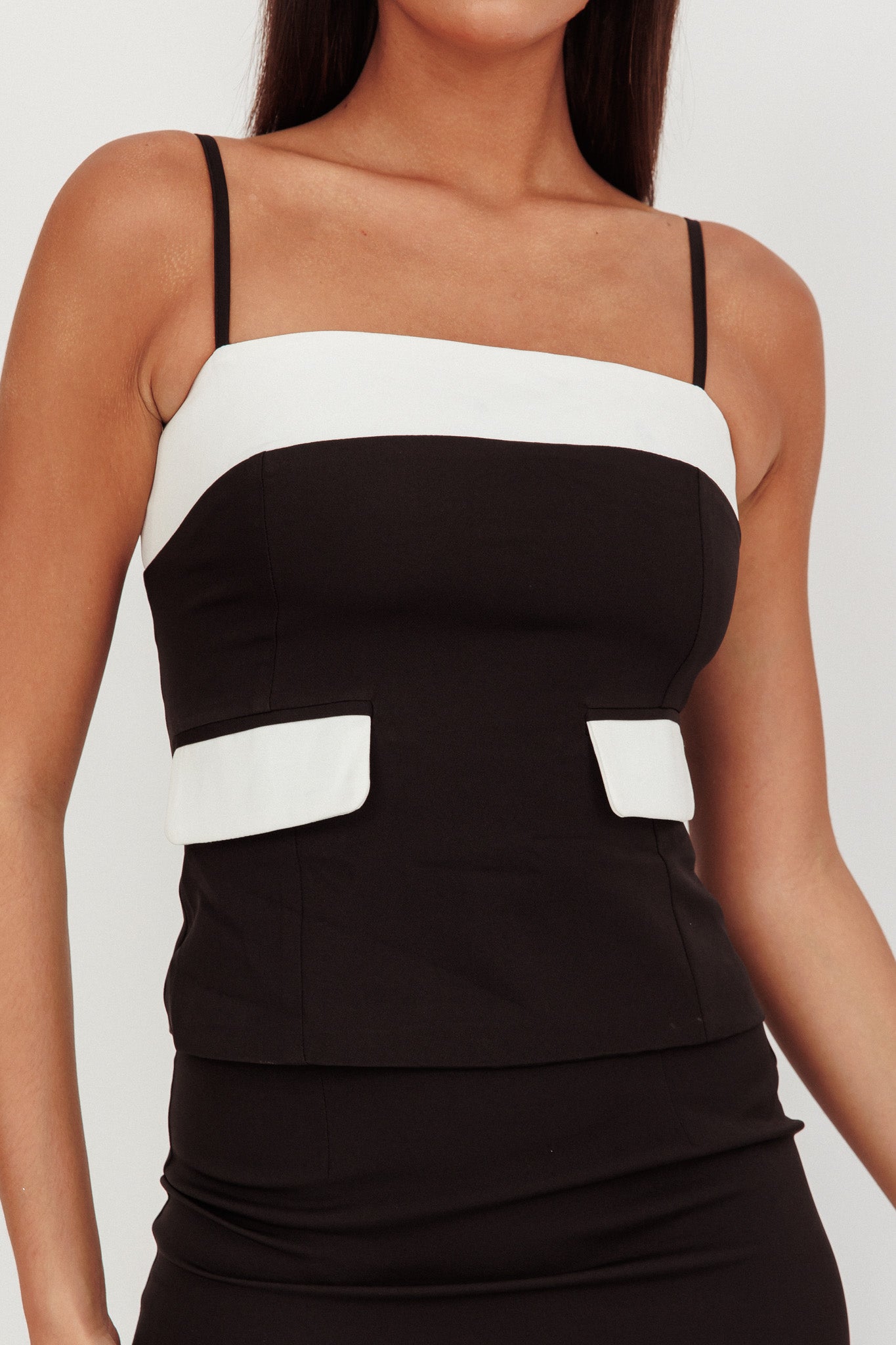 Switched On Faux Pocket Cami Top Black by Selfie Leslie Australia