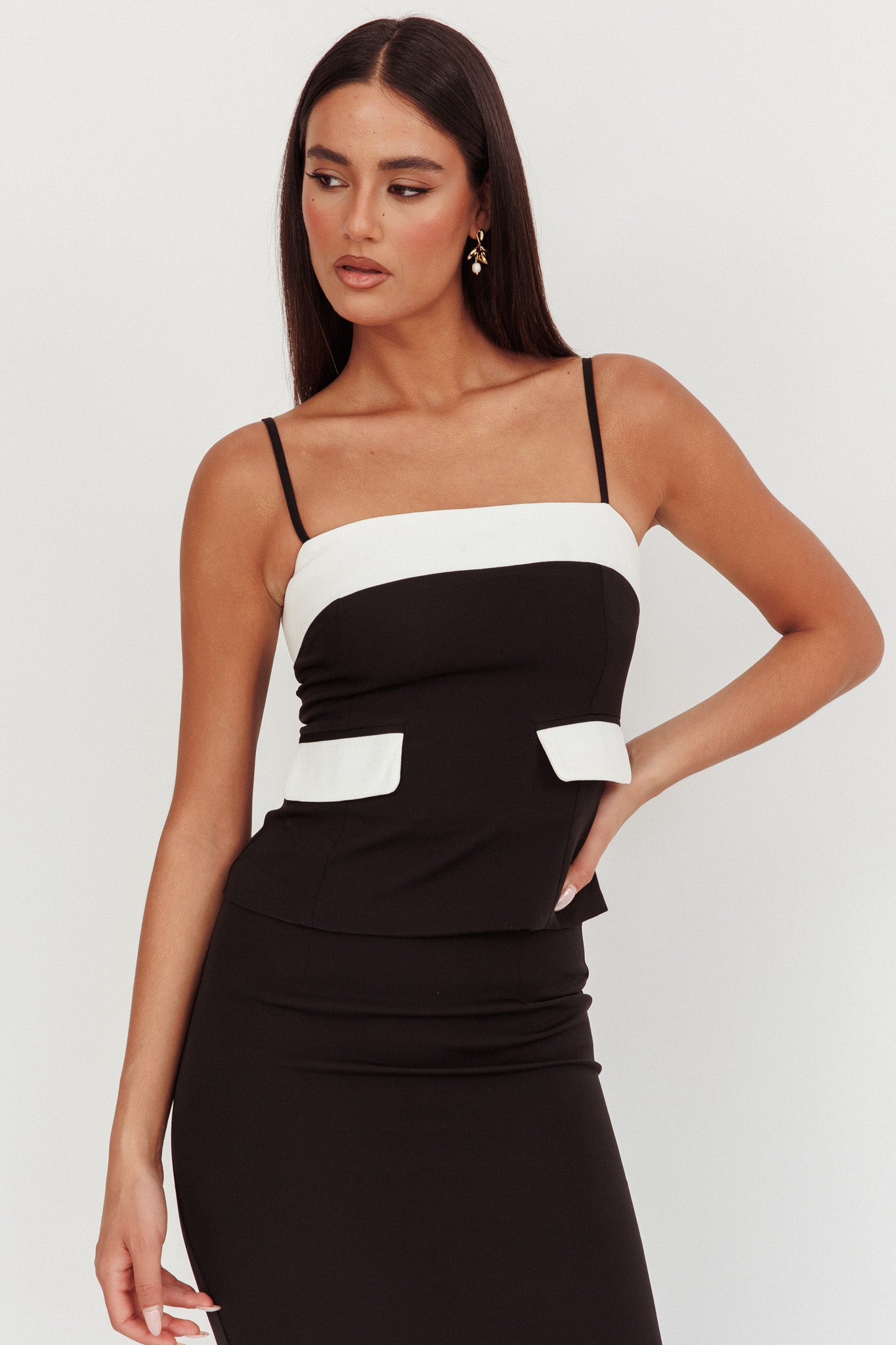 Switched On Faux Pocket Cami Top Black by Selfie Leslie Australia