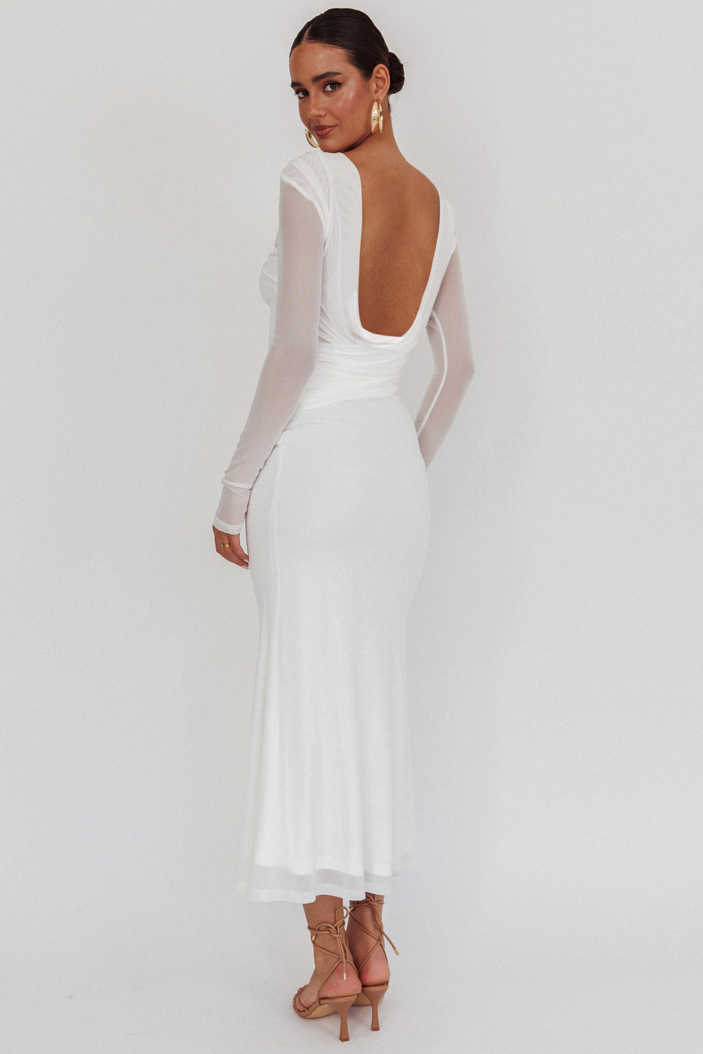 Lustre Open Back Mesh Maxi Dress White by Selfie Leslie Australia