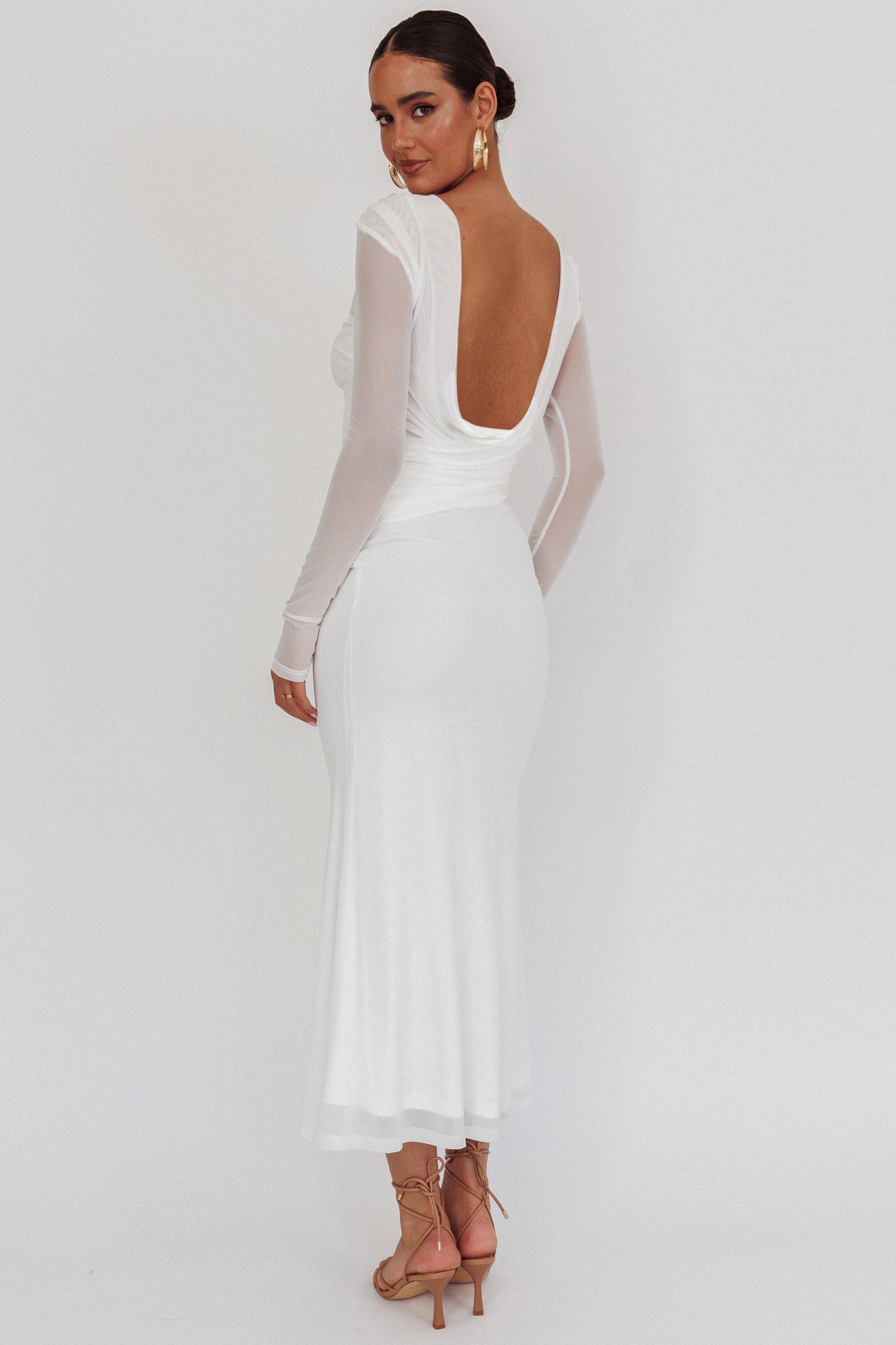 Lustre Open Back Mesh Maxi Dress White by Selfie Leslie Australia
