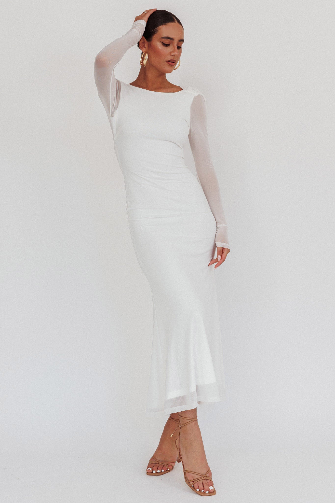 Lustre Open Back Mesh Maxi Dress White by Selfie Leslie Australia