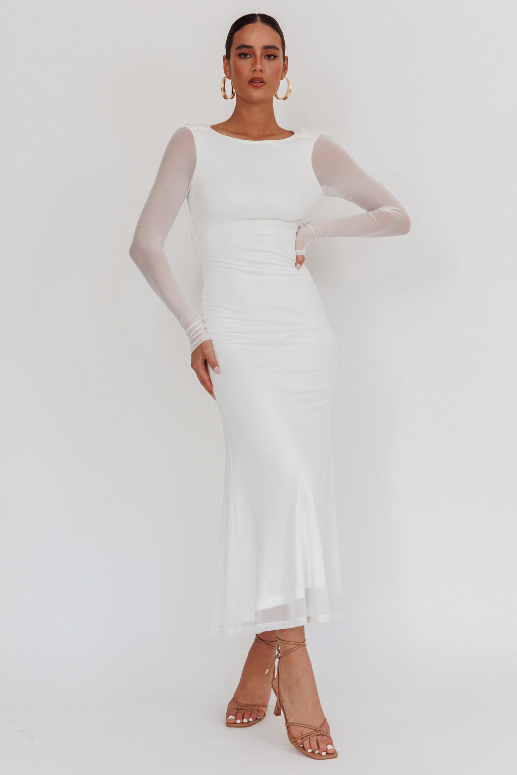 Lustre Open Back Mesh Maxi Dress White by Selfie Leslie Australia