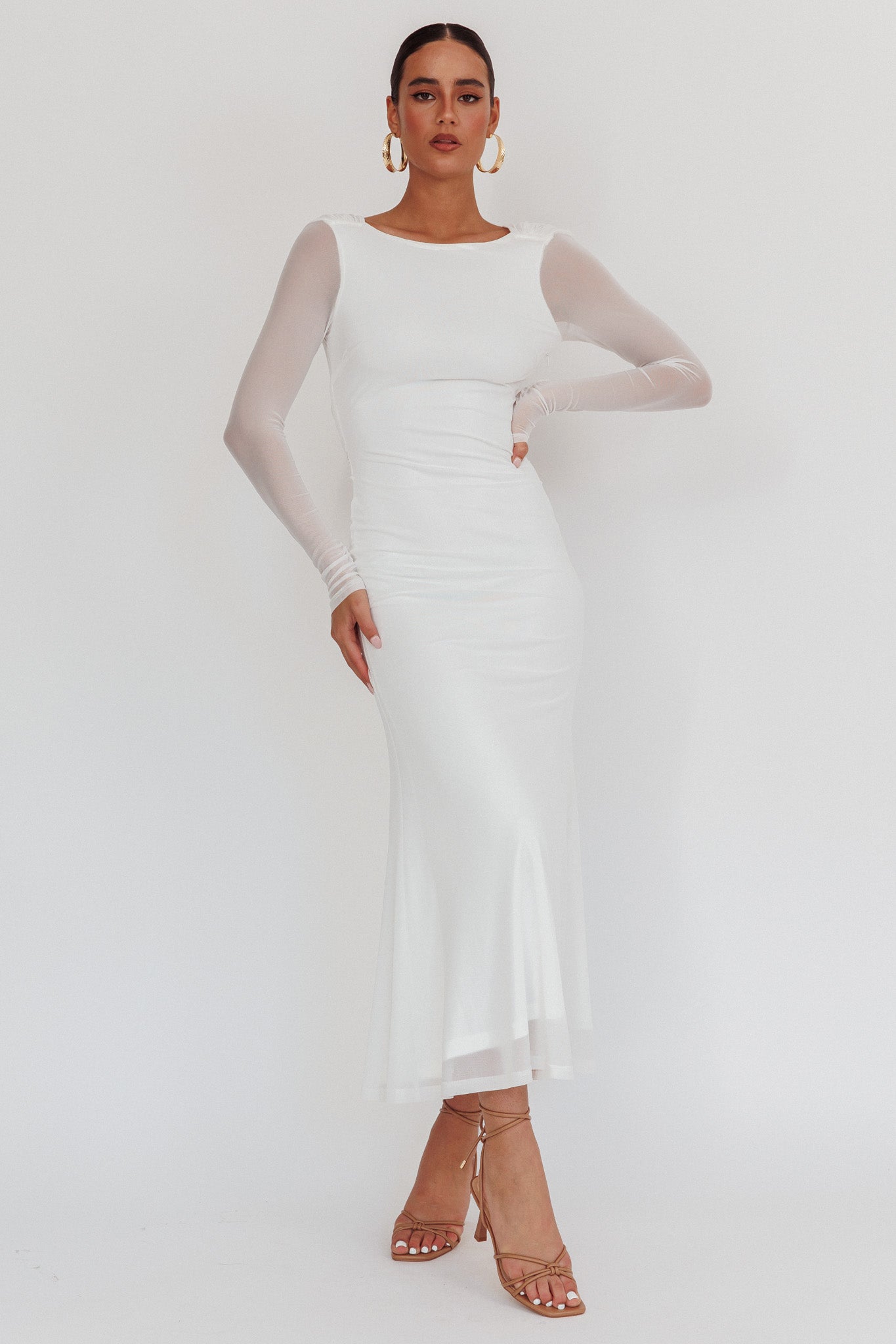 Lustre Open Back Mesh Maxi Dress White by Selfie Leslie Australia