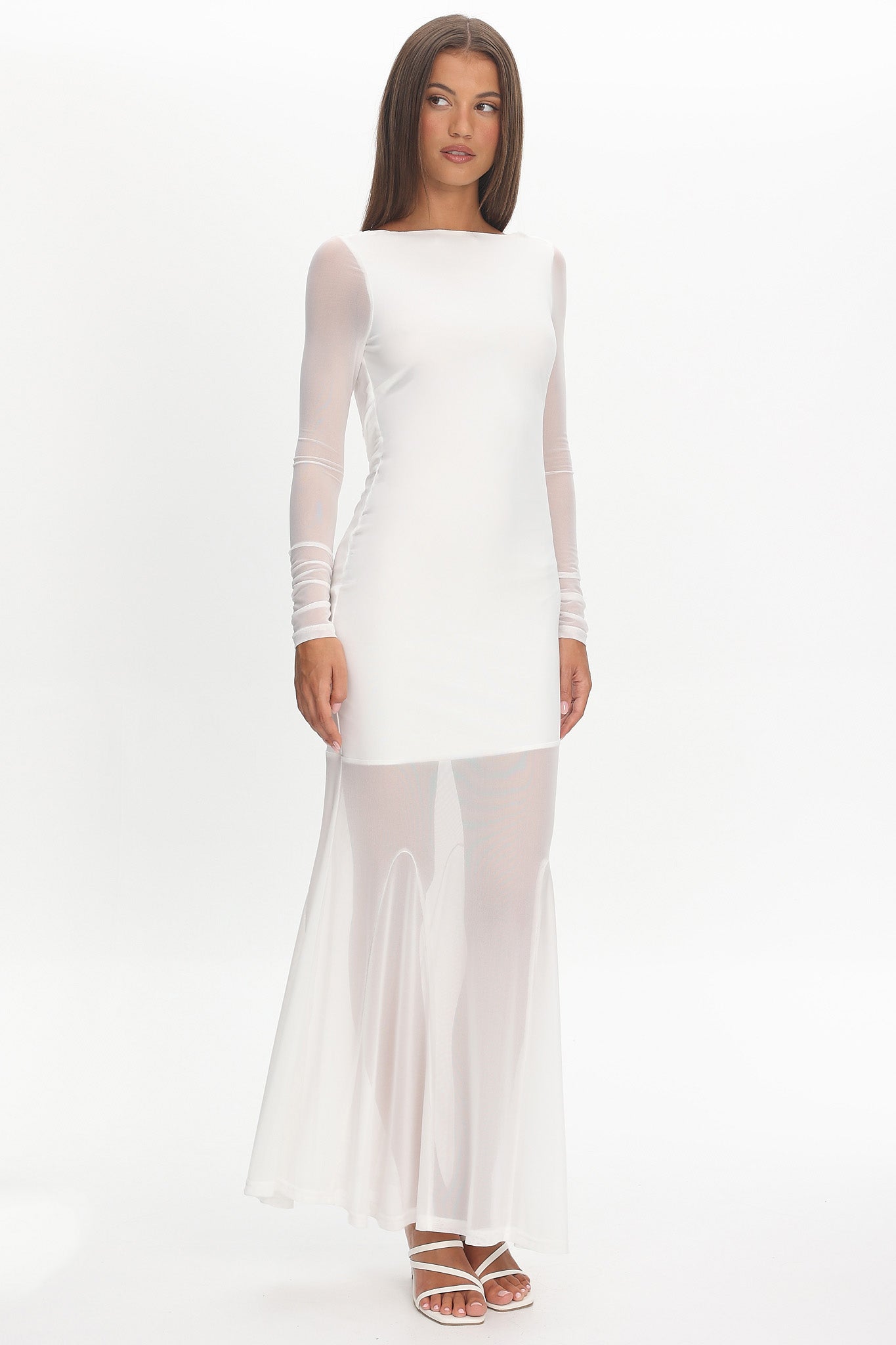 Lustre Long Sleeve Open Back Maxi Dress White by Selfie Leslie Australia