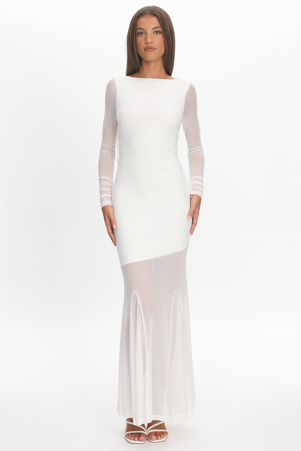 Lustre Long Sleeve Open Back Maxi Dress White by Selfie Leslie Australia