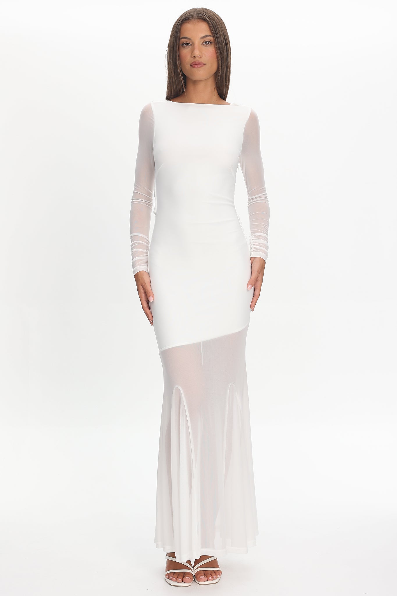Lustre Long Sleeve Open Back Maxi Dress White by Selfie Leslie Australia