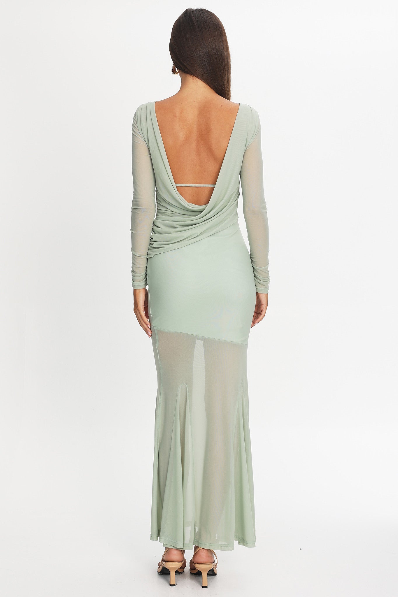 Lustre Long Sleeve Open Back Maxi Dress Sage by Selfie Leslie Australia