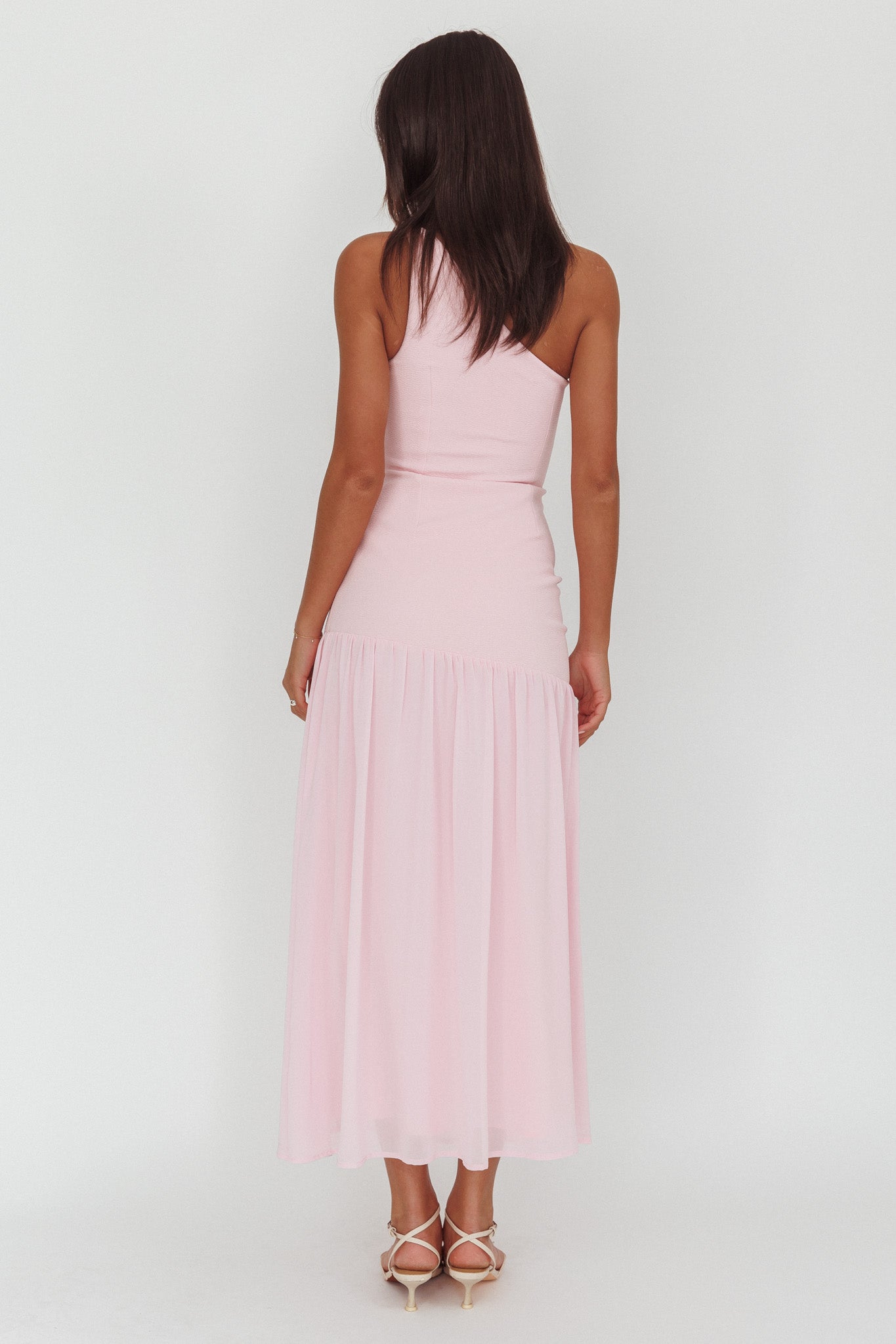 Lights On One-Shoulder Drop Waist Maxi Dress Pink by Selfie Leslie Australia