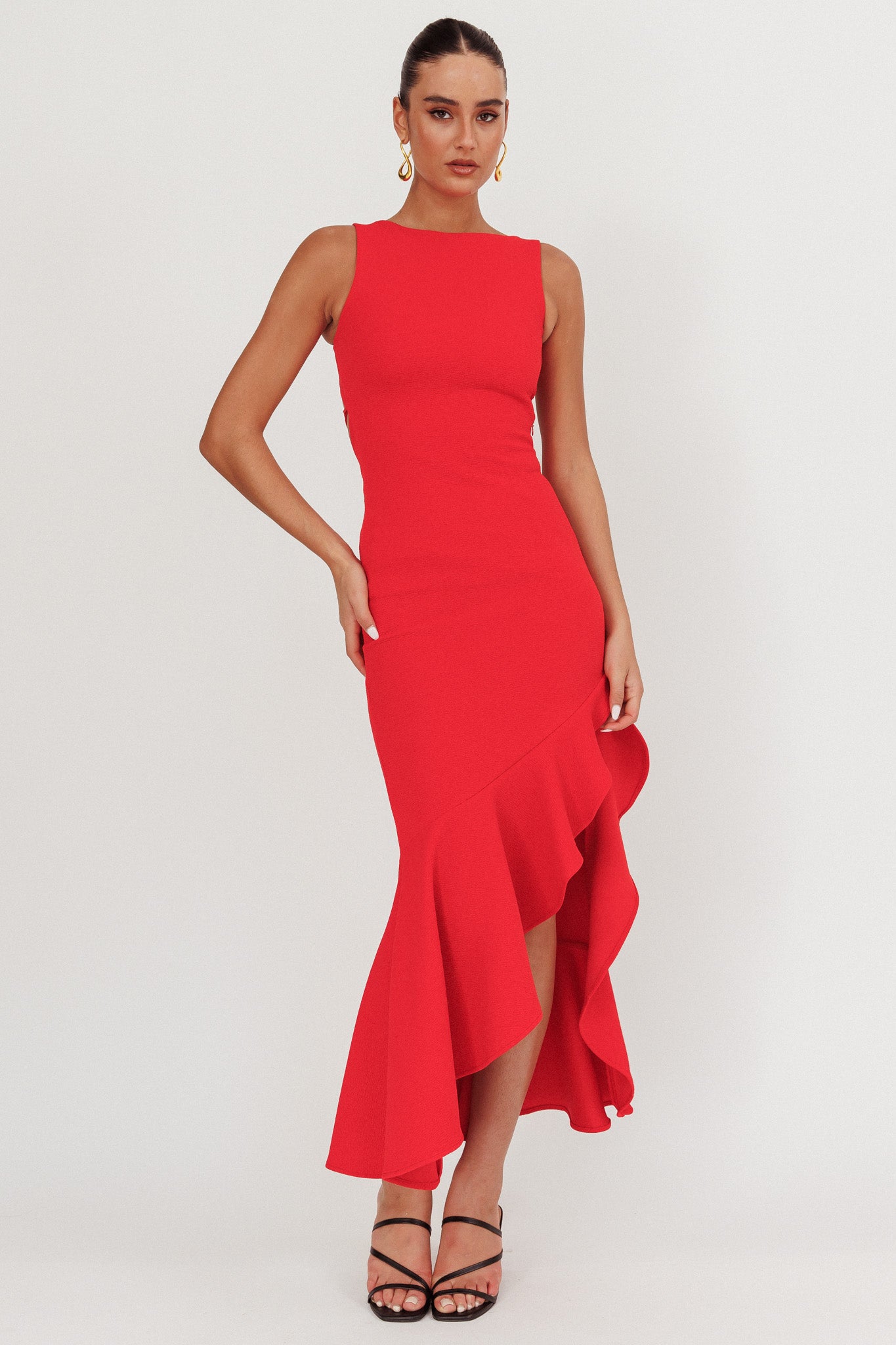 Lights On Asymmetric Hem Maxi Dress Red by Selfie Leslie Australia