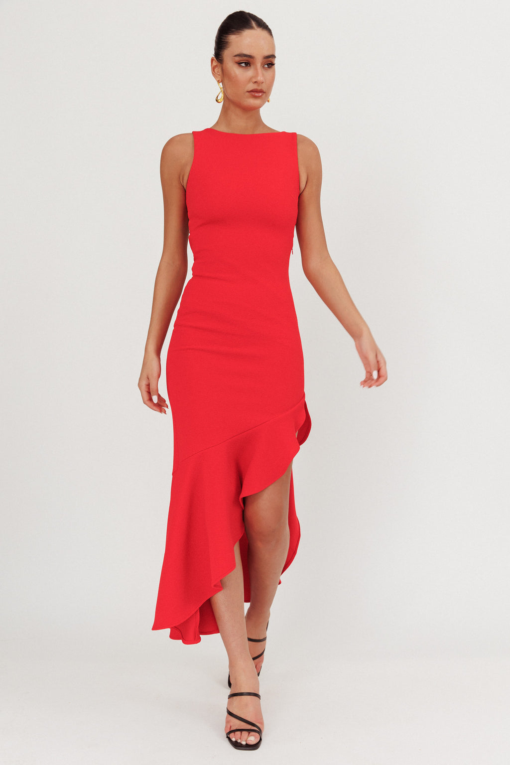 Lights On Asymmetric Hem Maxi Dress Red by Selfie Leslie Australia