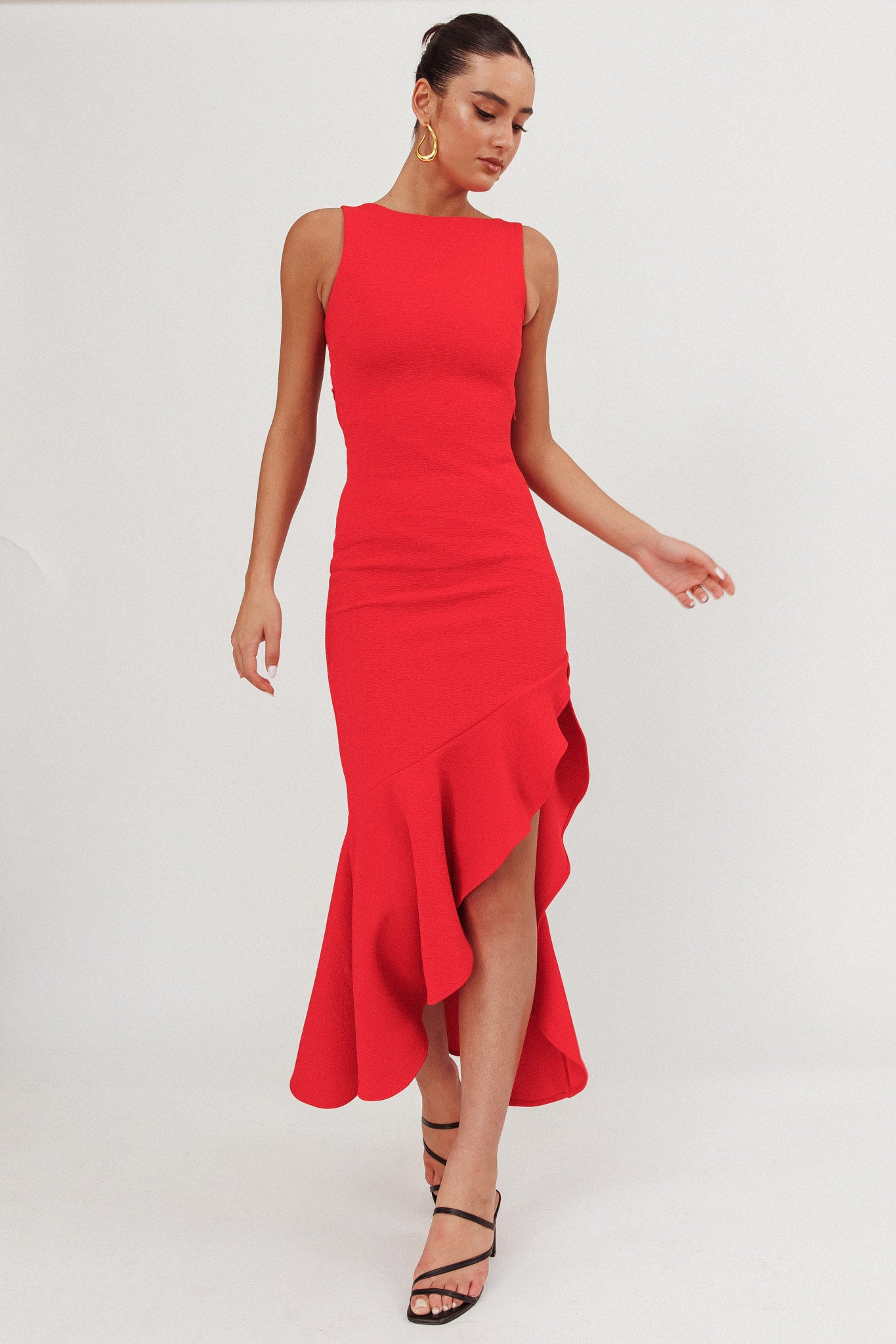 Lights On Asymmetric Hem Maxi Dress Red by Selfie Leslie Australia