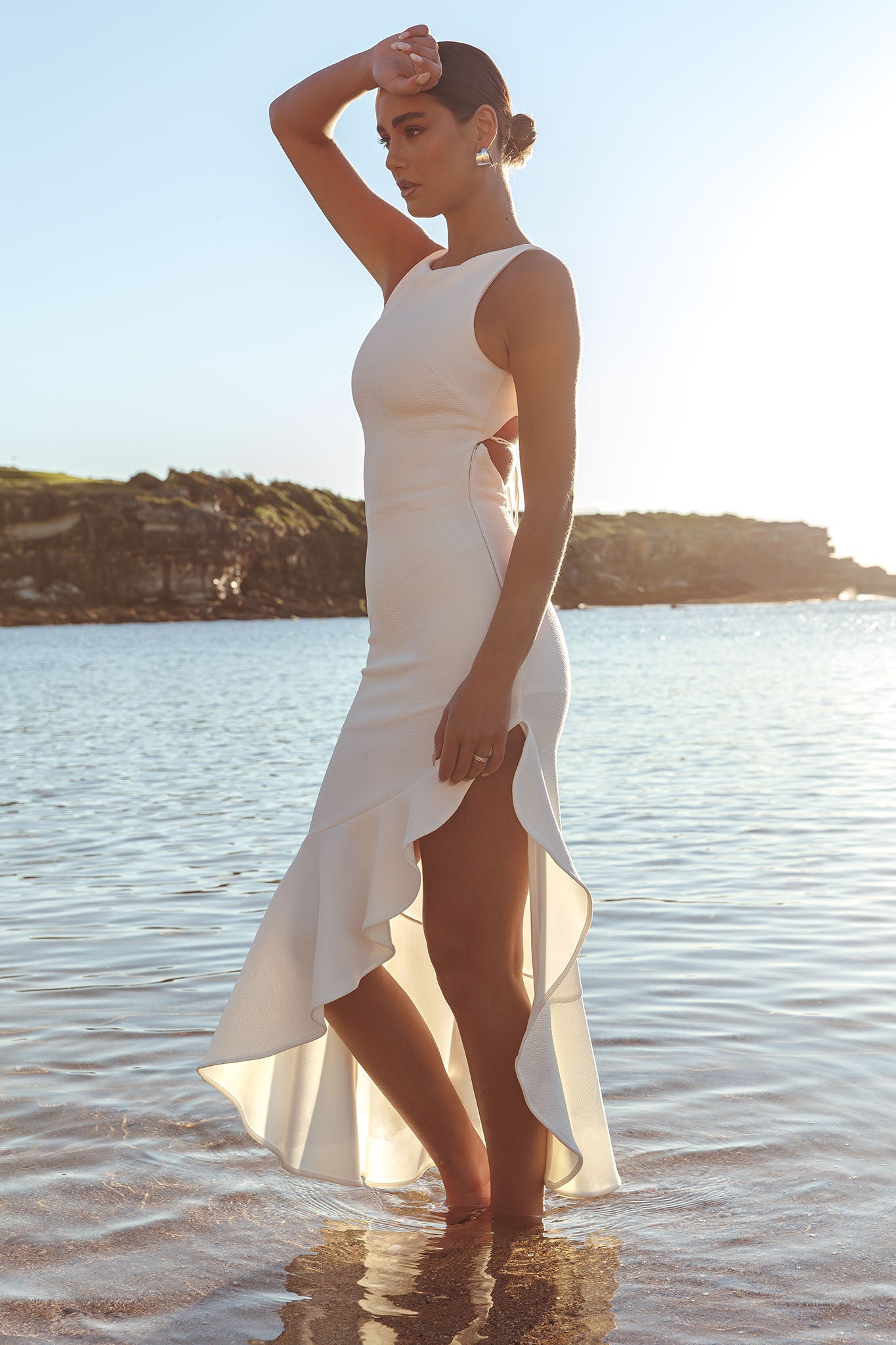 Lights On Asymmetric Hem Maxi Dress White by Selfie Leslie Australia