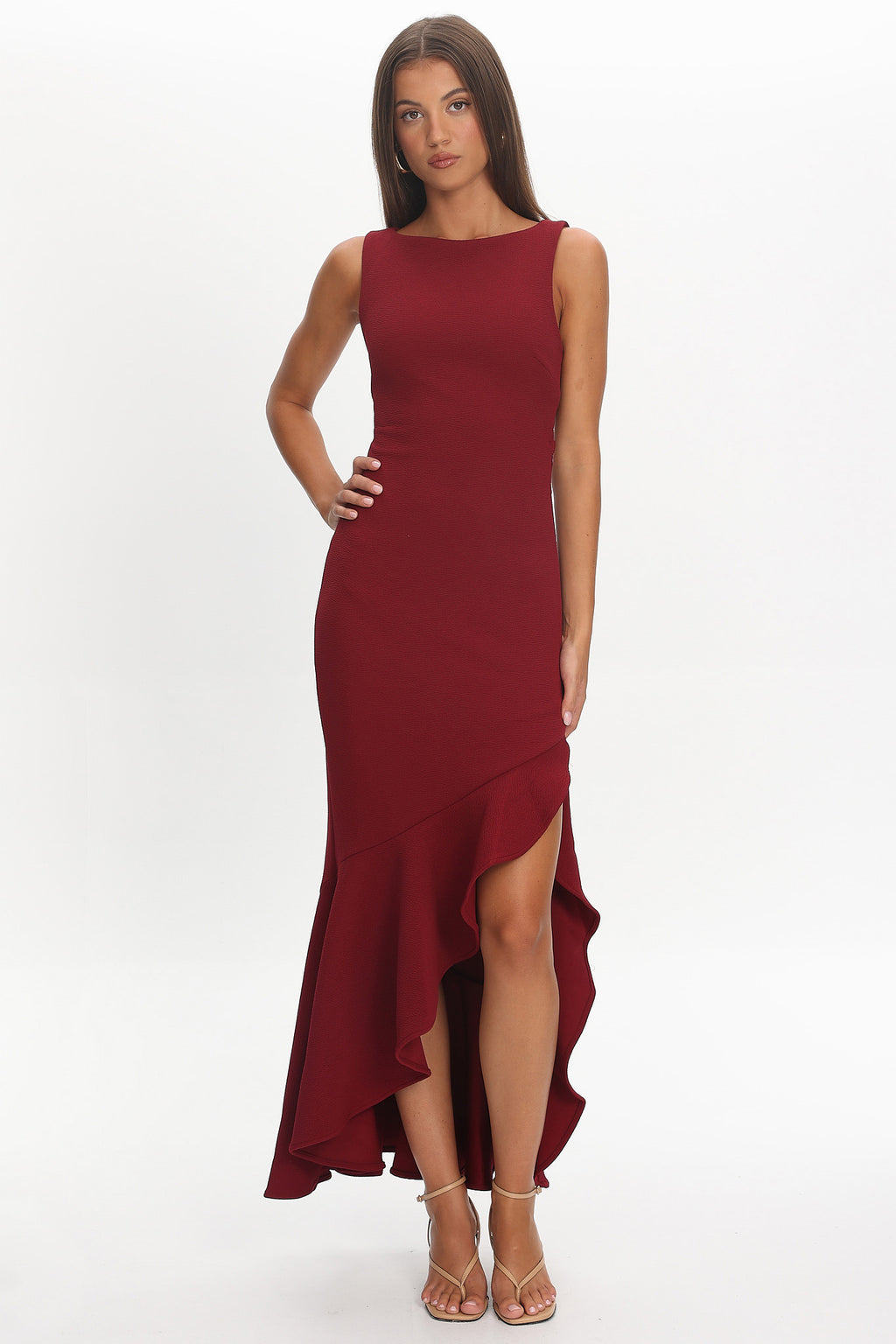 Lights On Asymmetric Hem Maxi Dress Wine by Selfie Leslie Australia