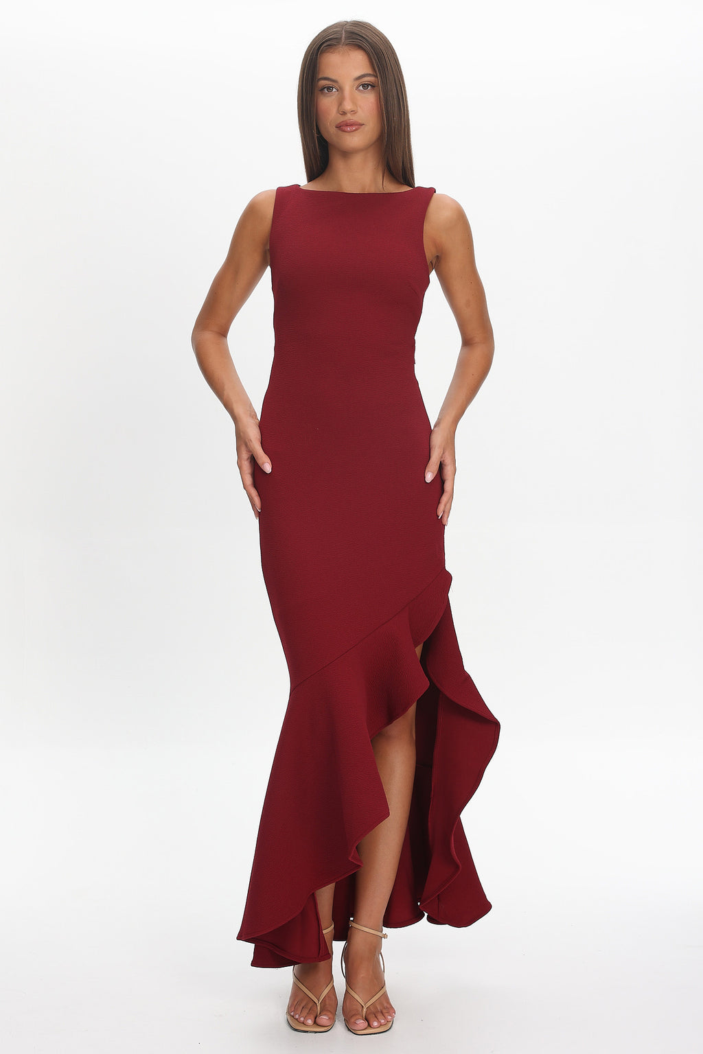 Lights On Asymmetric Hem Maxi Dress Wine by Selfie Leslie Australia