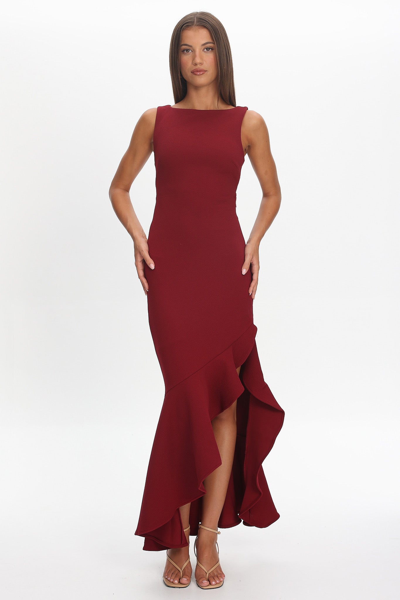 Lights On Asymmetric Hem Maxi Dress Wine by Selfie Leslie Australia
