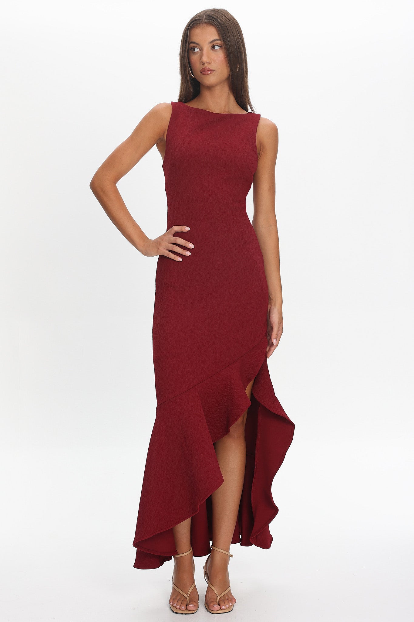Lights On Asymmetric Hem Maxi Dress Wine by Selfie Leslie Australia