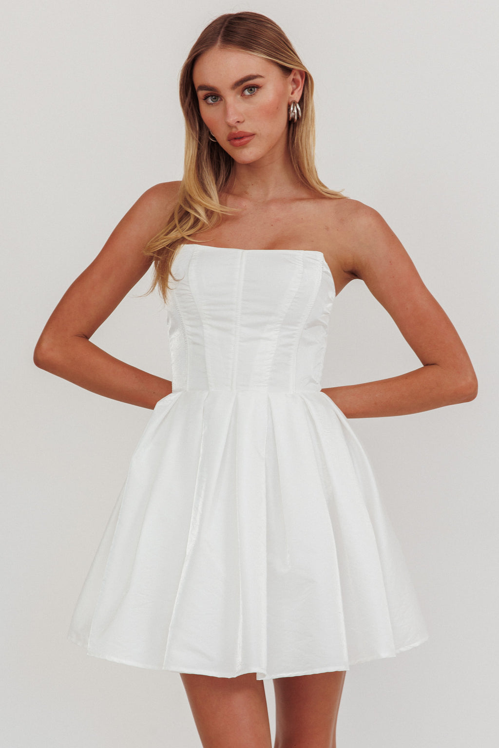 Loveless Strapless Flared Mini Dress Off White by Selfie Leslie Australia