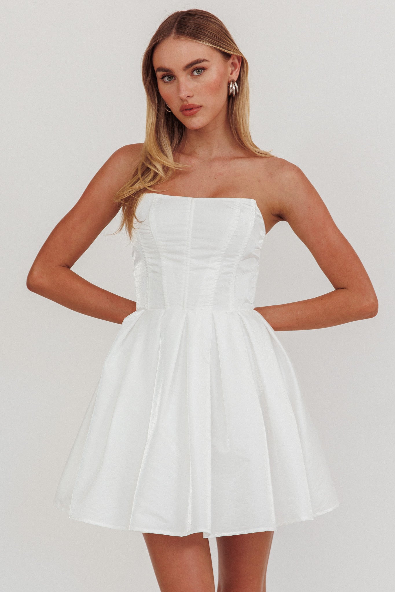 Loveless Strapless Flared Mini Dress Off White by Selfie Leslie Australia