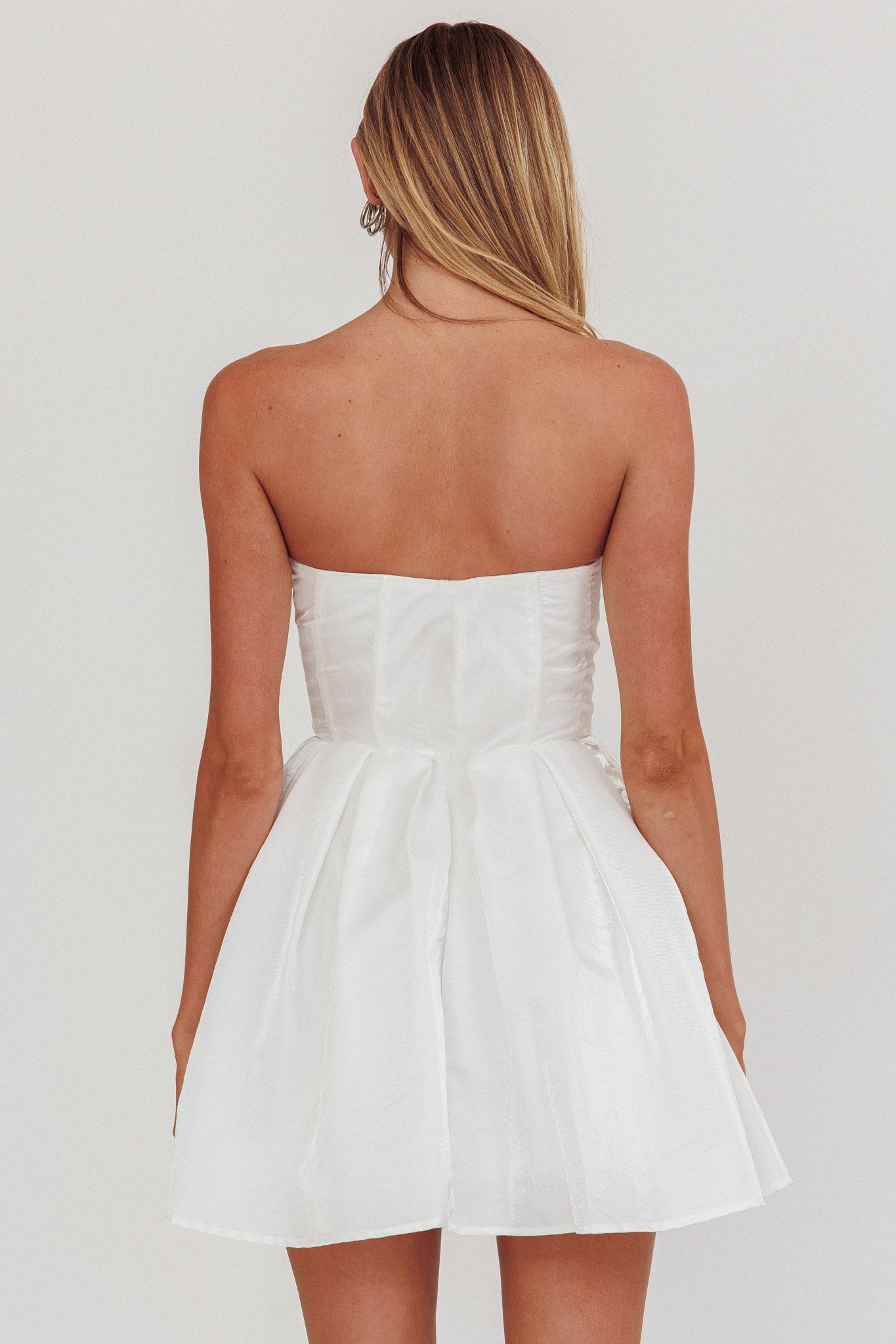 Loveless Strapless Flared Mini Dress Off White by Selfie Leslie Australia
