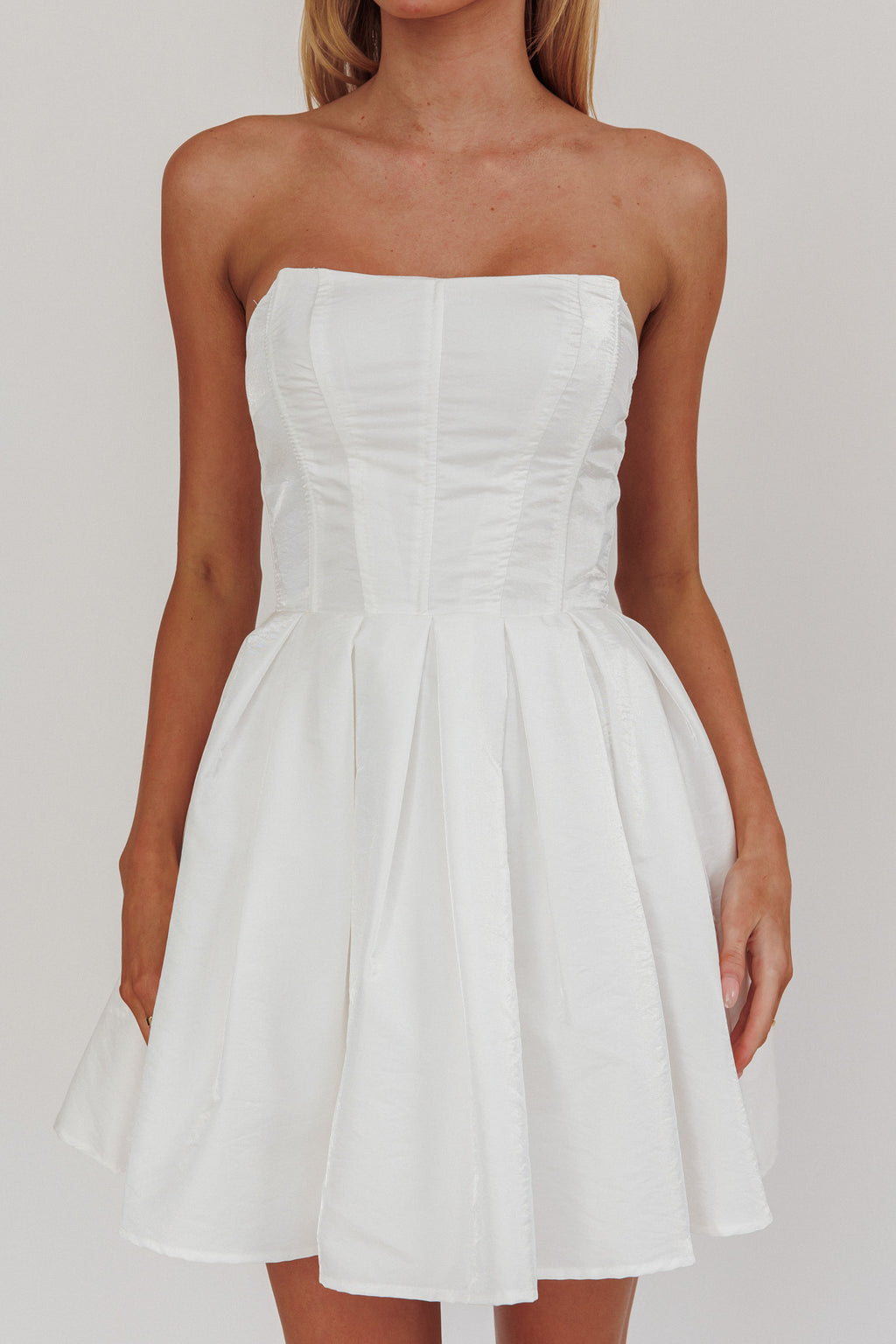Loveless Strapless Flared Mini Dress Off White by Selfie Leslie Australia
