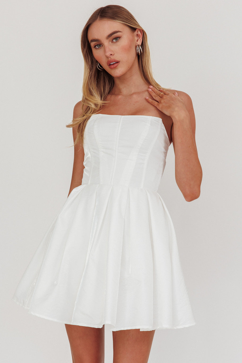 Loveless Strapless Flared Mini Dress Off White by Selfie Leslie Australia