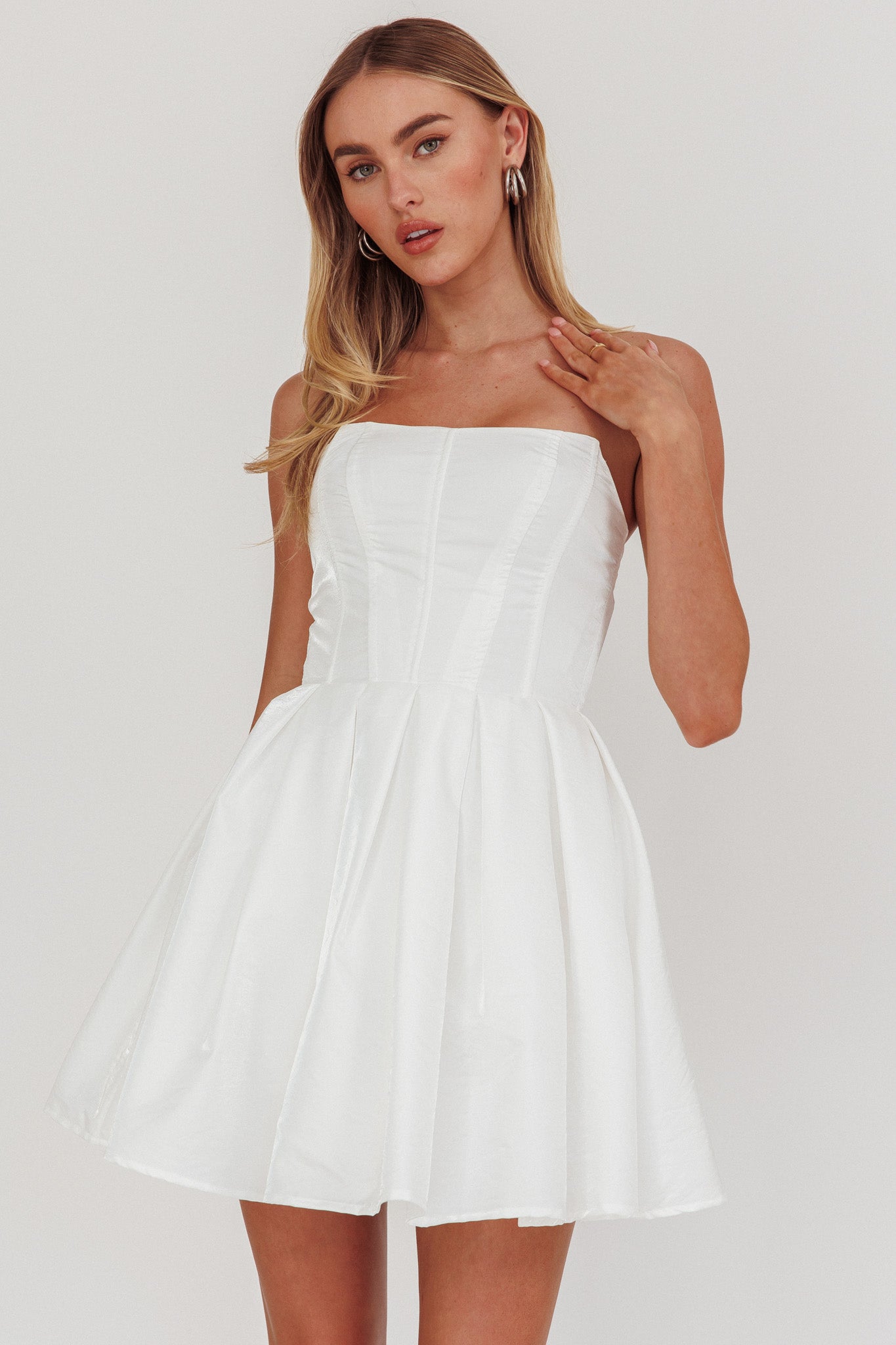 Loveless Strapless Flared Mini Dress Off White by Selfie Leslie Australia