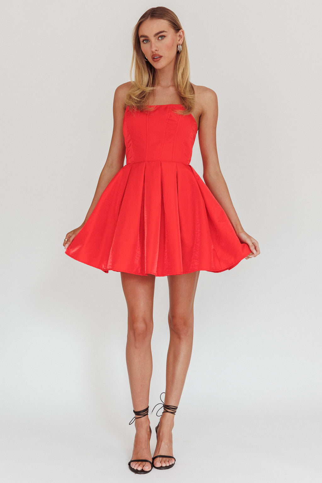 Loveless Strapless Flared Mini Dress Red by Selfie Leslie Australia