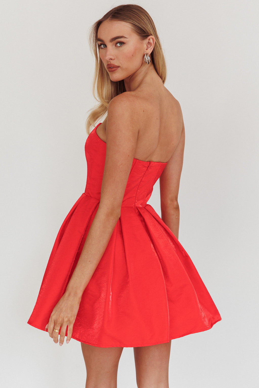 Loveless Strapless Flared Mini Dress Red by Selfie Leslie Australia
