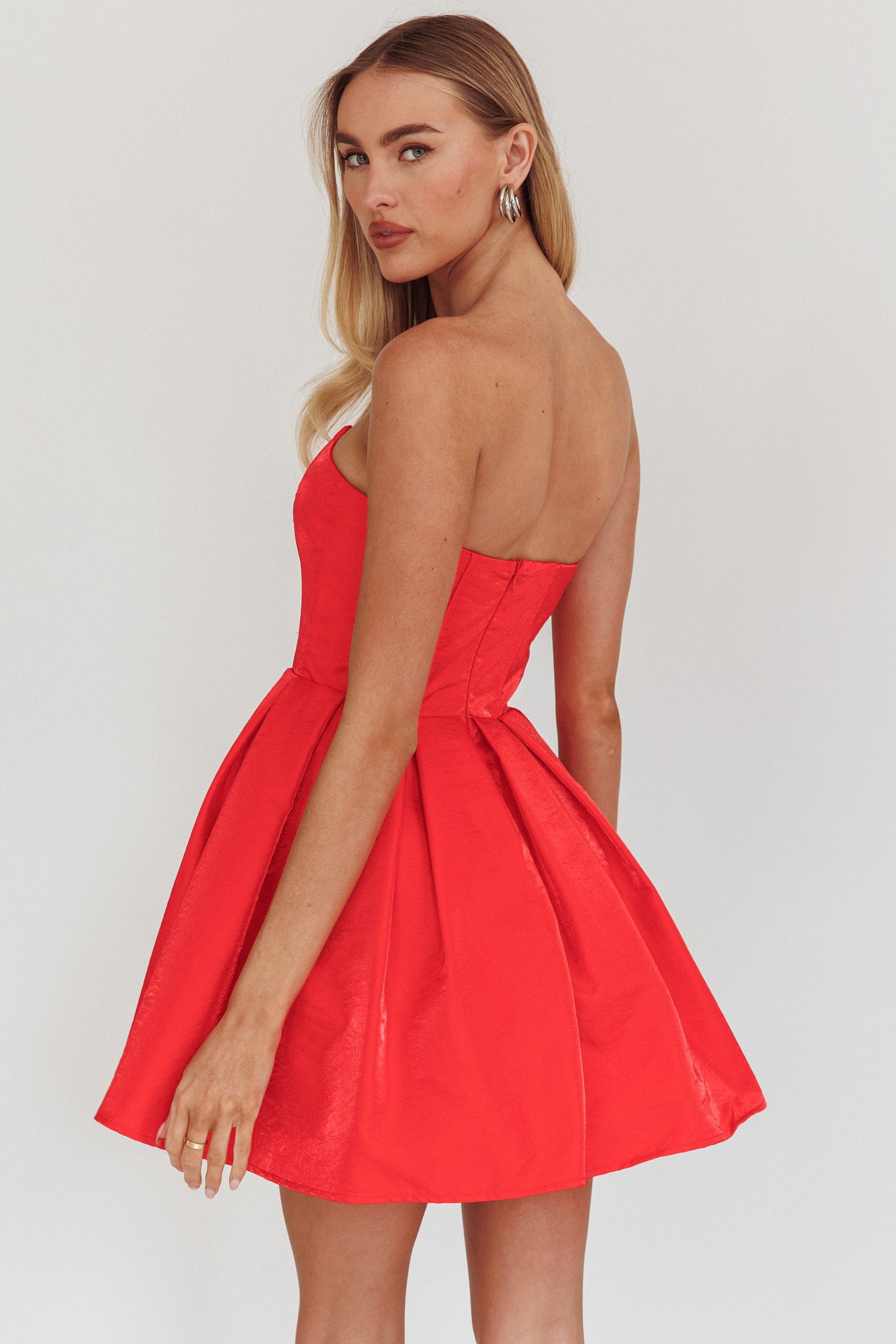 Loveless Strapless Flared Mini Dress Red by Selfie Leslie Australia