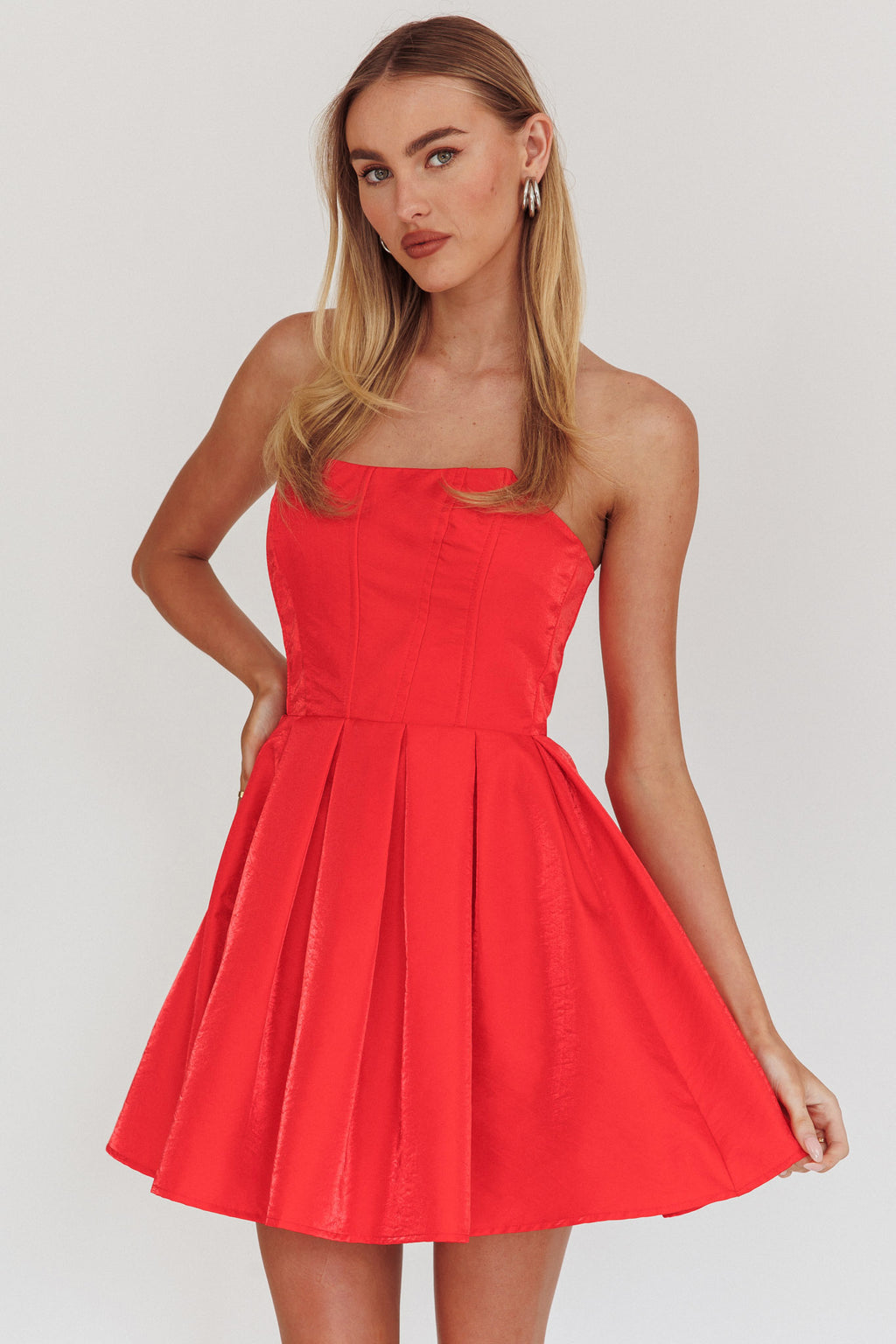 Loveless Strapless Flared Mini Dress Red by Selfie Leslie Australia